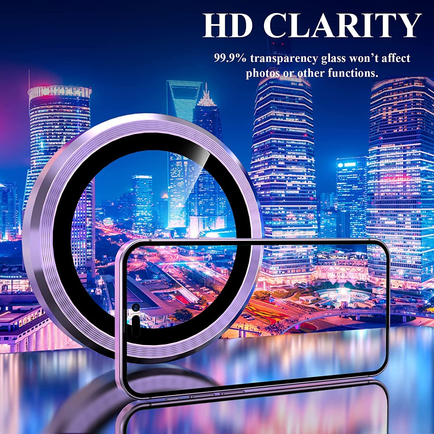 MobileZon Compatible for iPhone 14 Pro Max / 14 Pro Camera Lens Protector Tempered Glass Alloy Metal Rings Protection (Deep Purple) 5