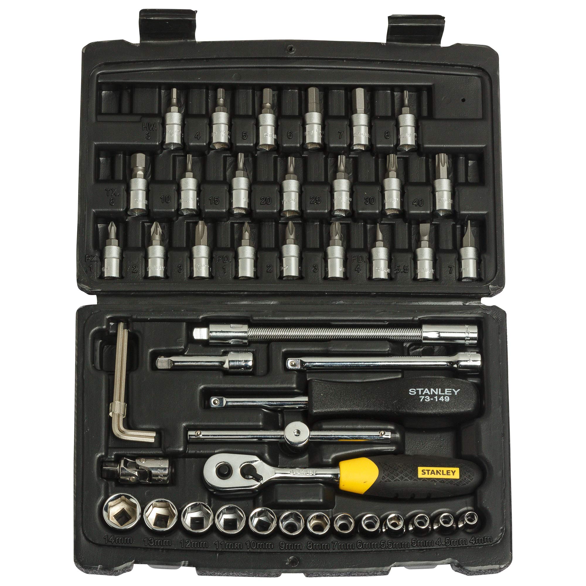 STANLEY STMT72794-8 1/4'' Square Drive Metric Socket Set (46-Pieces) & STST1-75518 16'' Essential Tool Box with Metal Latch (Black and Yellow) 2