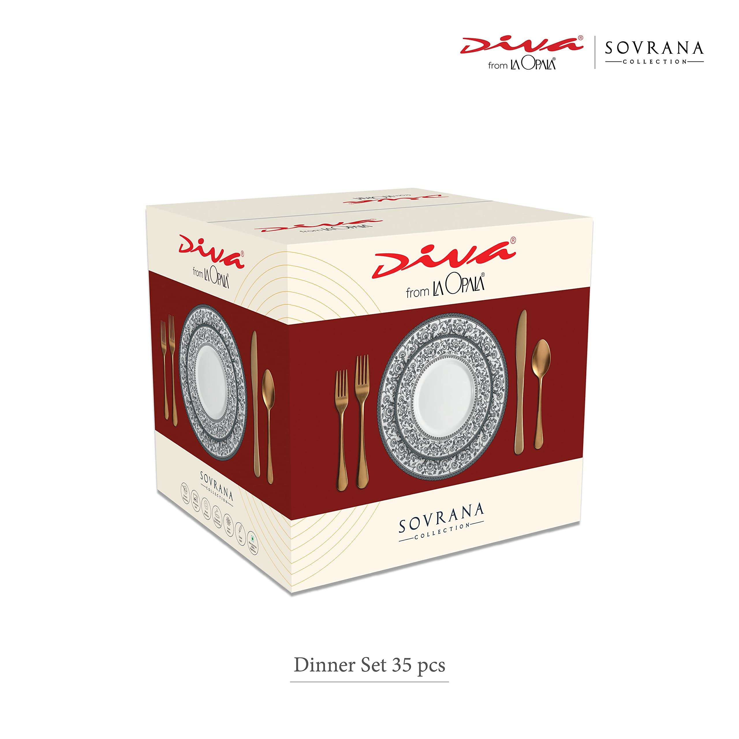 La Opala Diva, Sovrana Collection, Opal Glass Dinner Set 35 pcs, Regent Blue, White 6