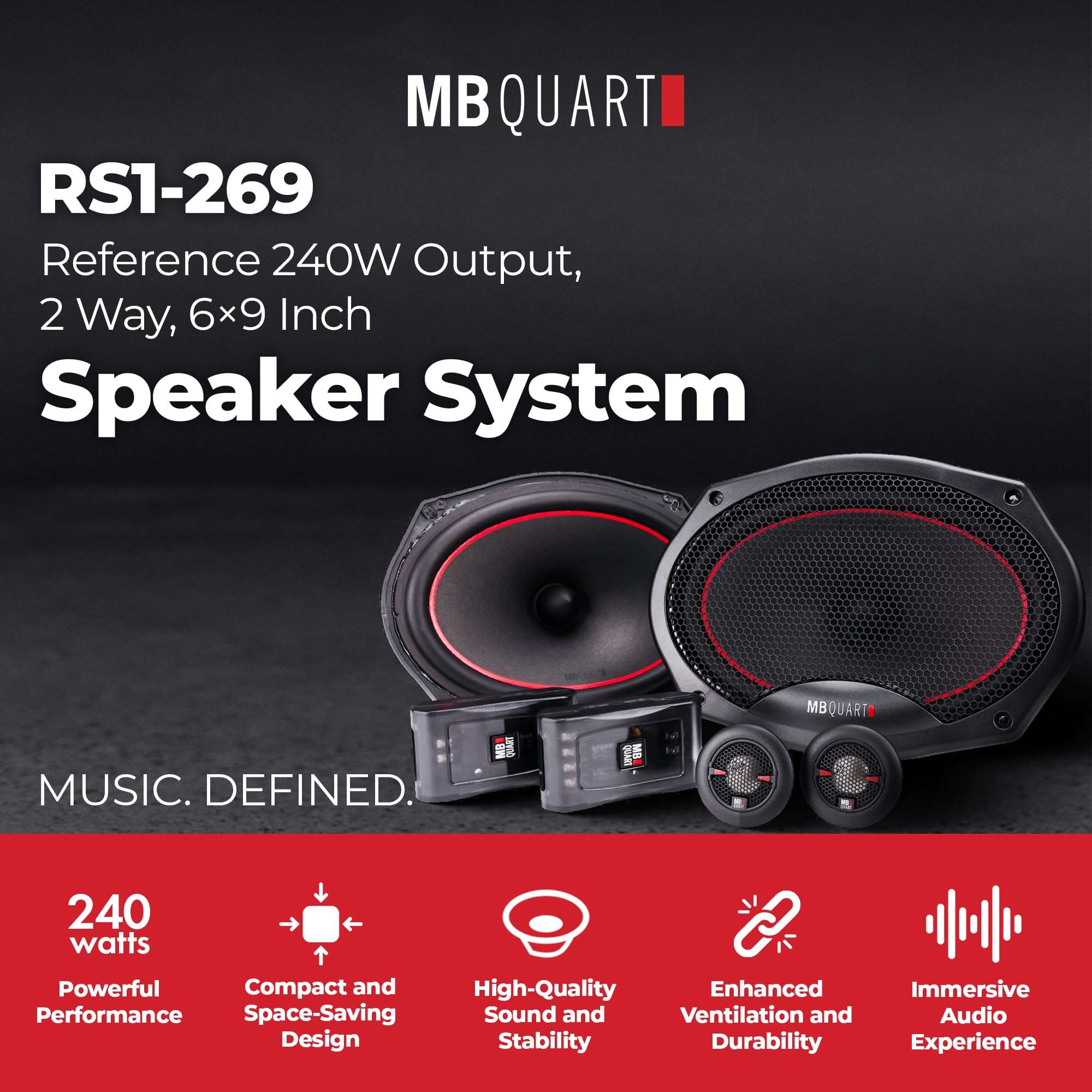 MB Quart 6"x9" Coaxial Reference Car Speaker System with Lightweight Curvilinear Design, 2-Way Audio, 240W Max Output, and Universal Fit 2