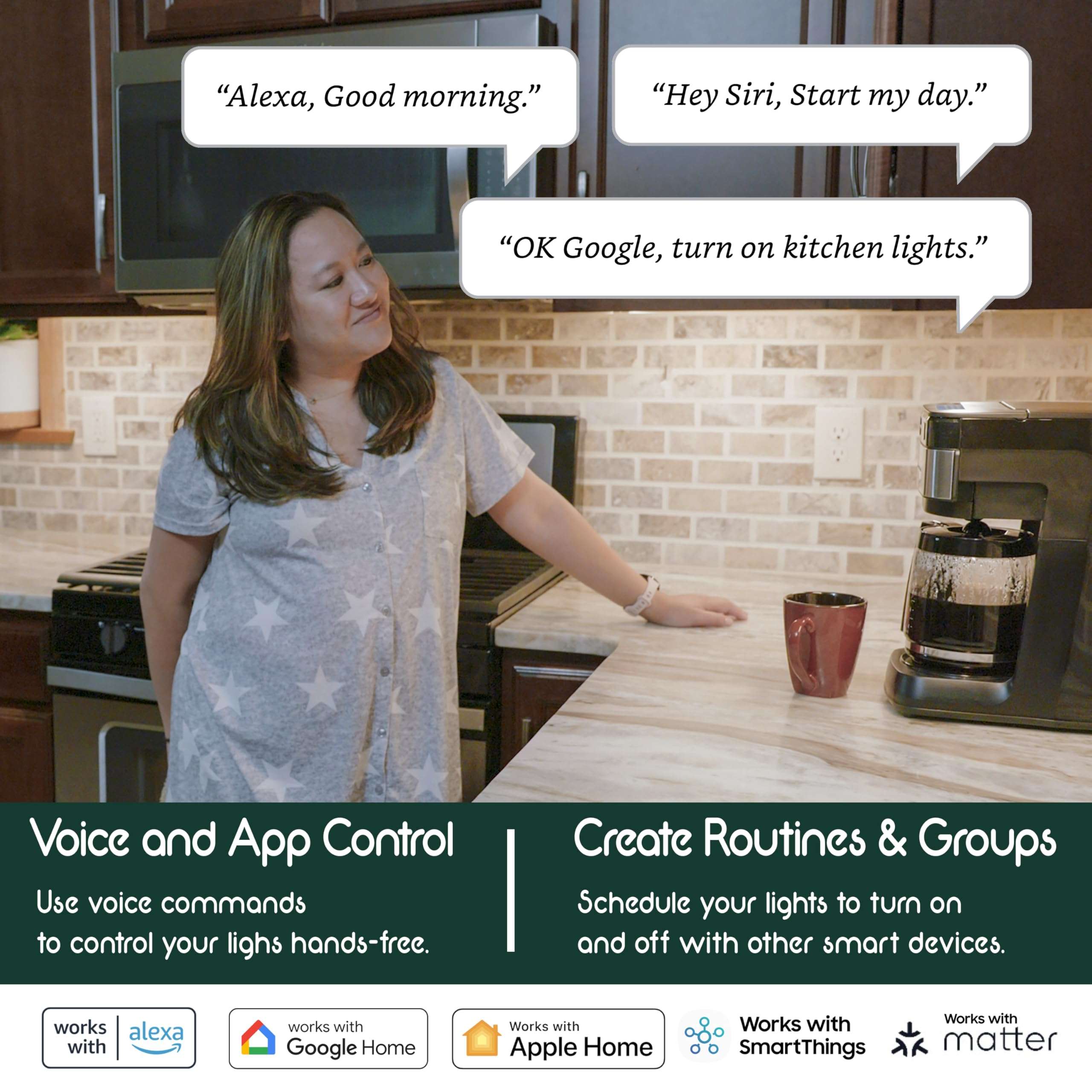 8 Puck Kit - Super Bright Wide Angle Light Spread - Smart Under Cabinet Lighting - 2700K-6500K - 95 CRI - WWA - Works With Alexa, Google, Apple - Matter Certified - Plug-In - Hands-Free Control Box 4