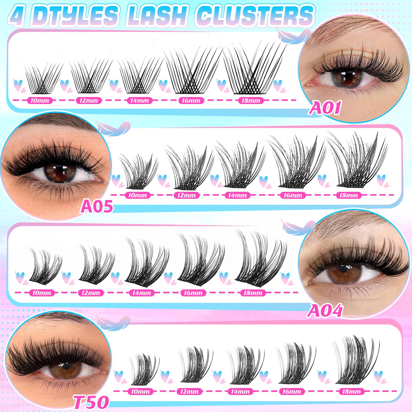 DIY Lash Clusters Extension Kit, 288pcs Natural Wispy Eyelash Clusters with Glue Tools for Home Application, 10-18mm D Curl Complete Starter Kit for Beginners 6