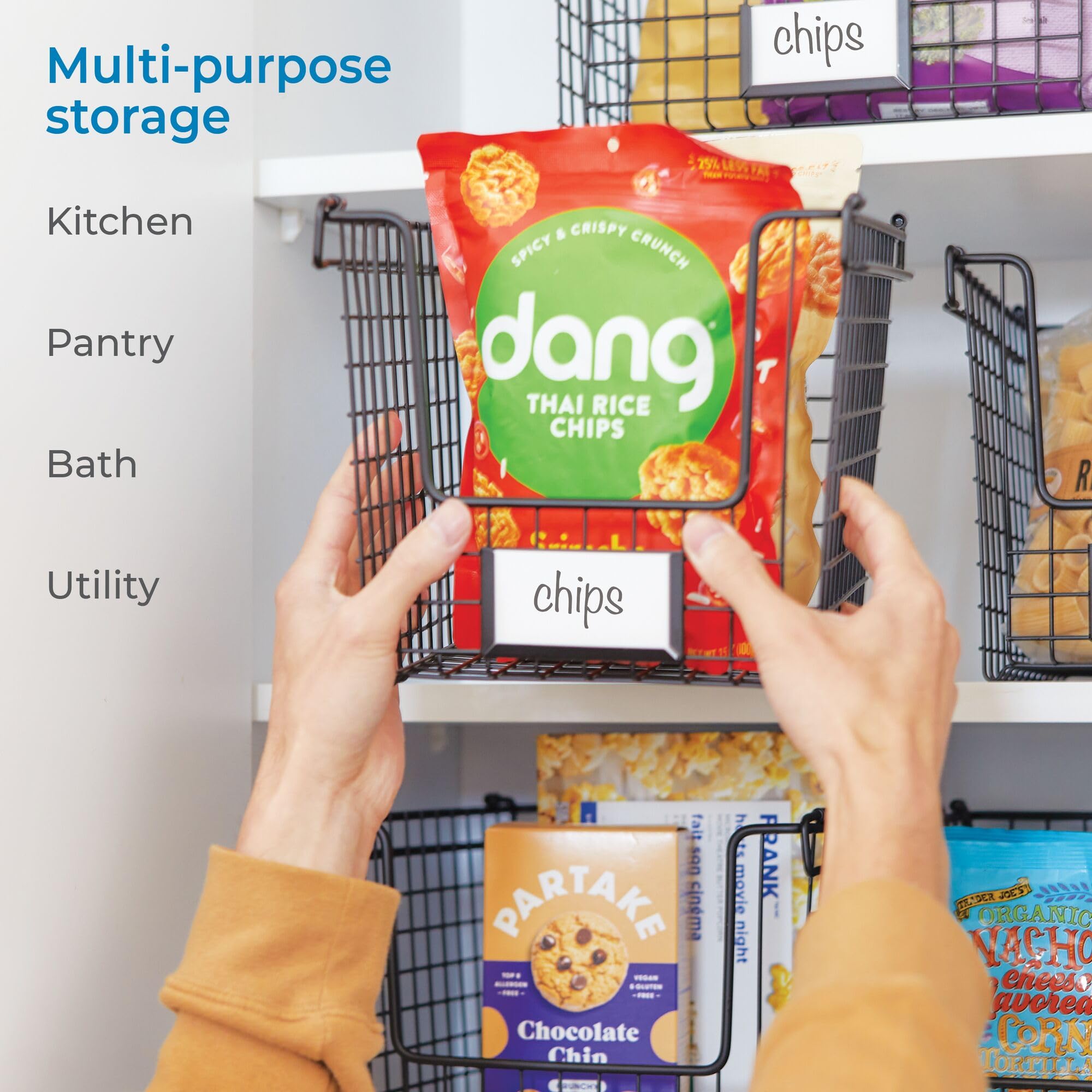 iDesign Stackable Wire Pantry Basket with Label Plate - Set of 6 - Matte Black 5