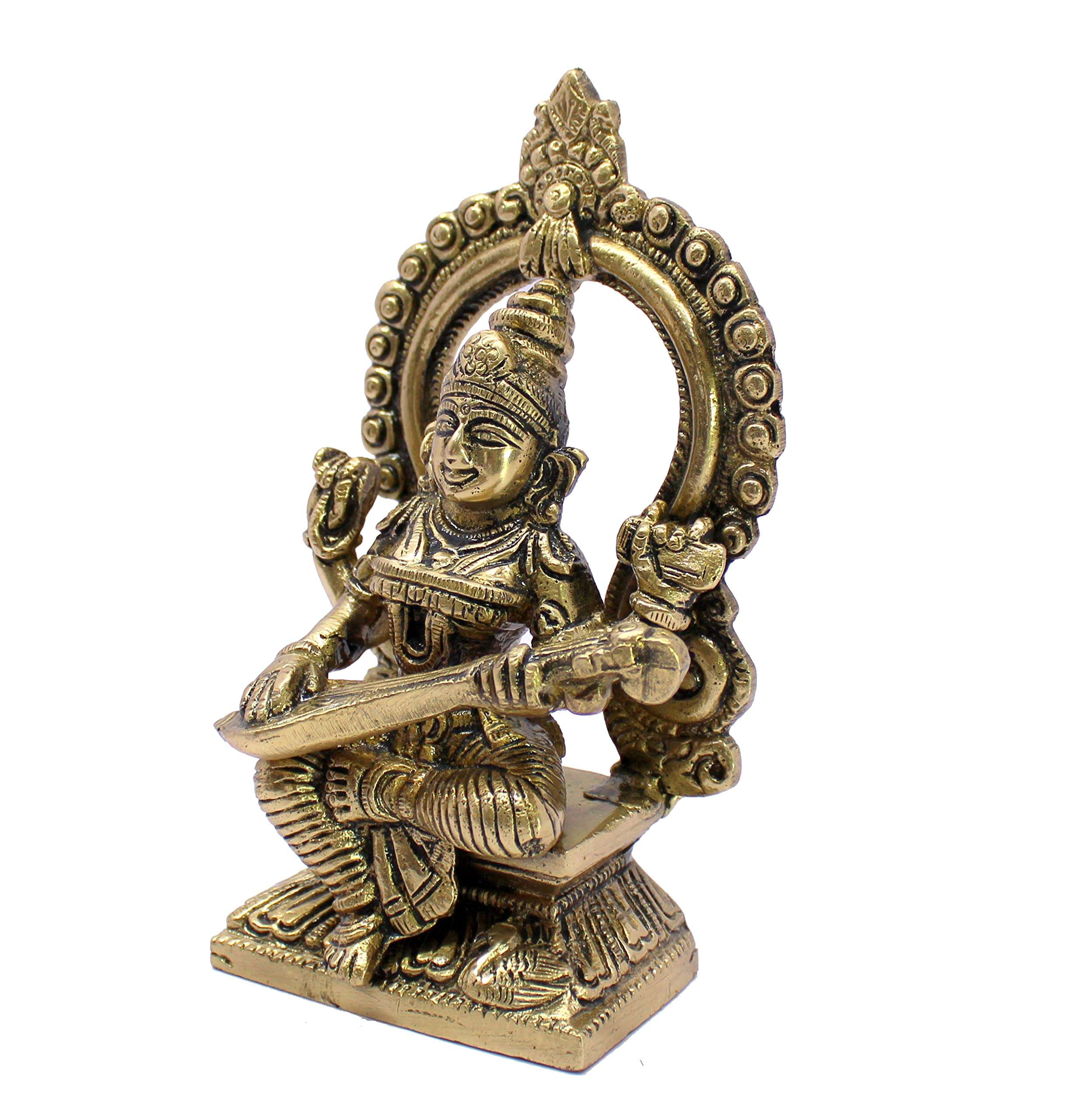 ESPLANADE Brass Saraswati Maa Murti Idol Statue Sculpture for Home Decor and Temple - Multicolour - 6" Inches 3