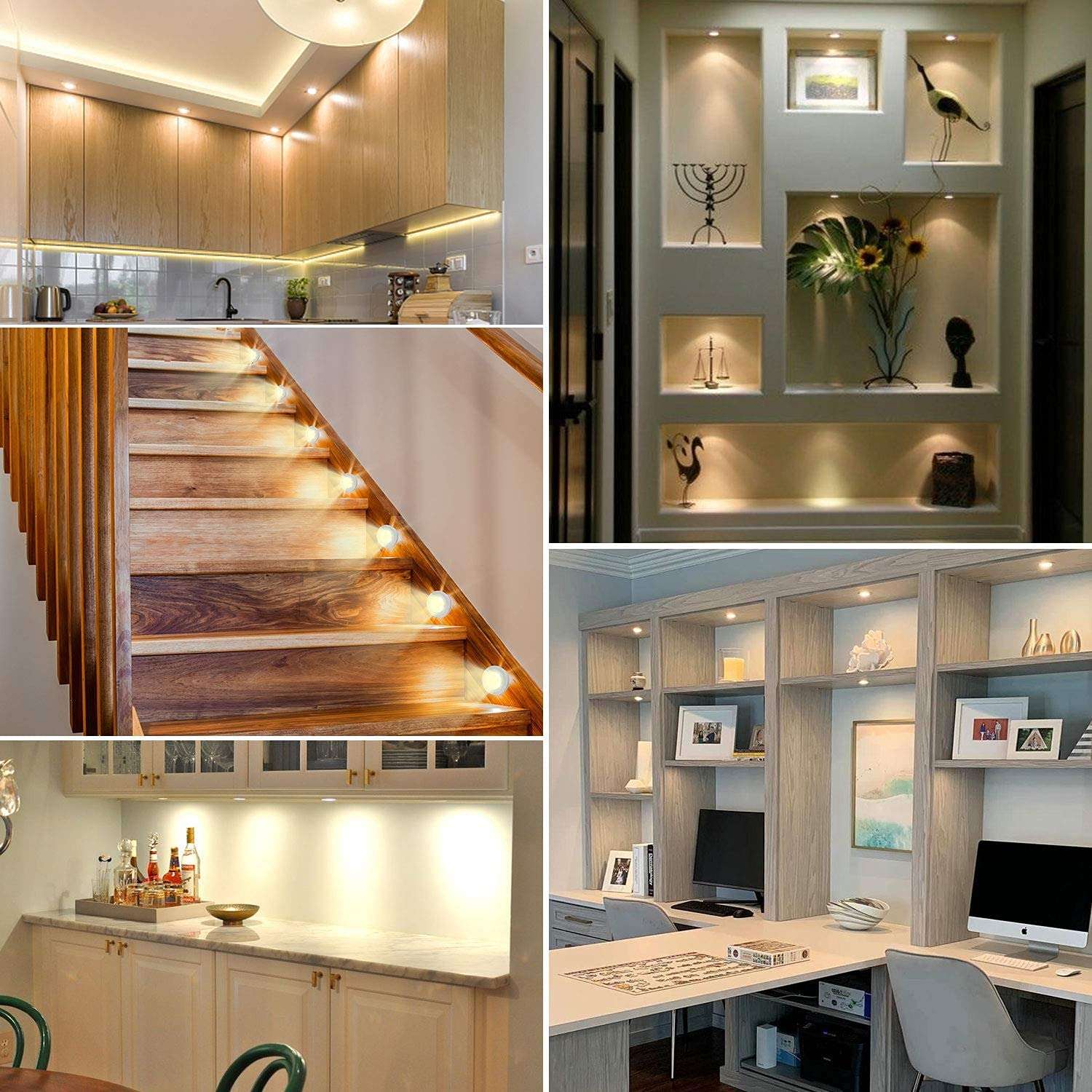 UYICOO Under Cabinet Lights, Battery Operated Puck Lights Battery Closet Lights with Color Changing Dimmable, 3500K Led Stick on Lights with Timing, Under Counter Lights for Display Cabinet 2