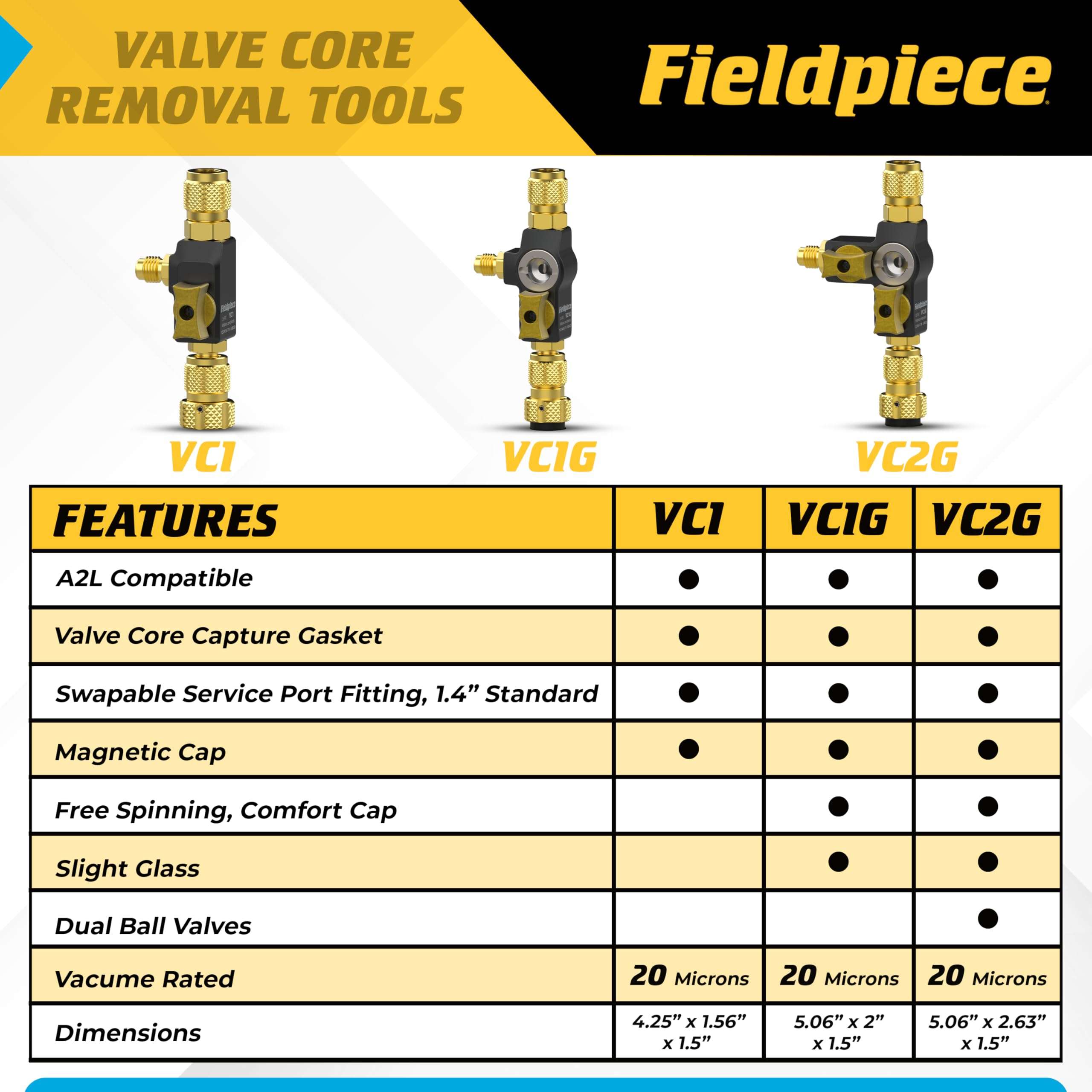 Fieldpiece - VC1G 1/4″ Valve Core Removal Tool with Sight Glass - Vacuum-Rated 20 microns & A2L Compatible - HVAC Tools 6