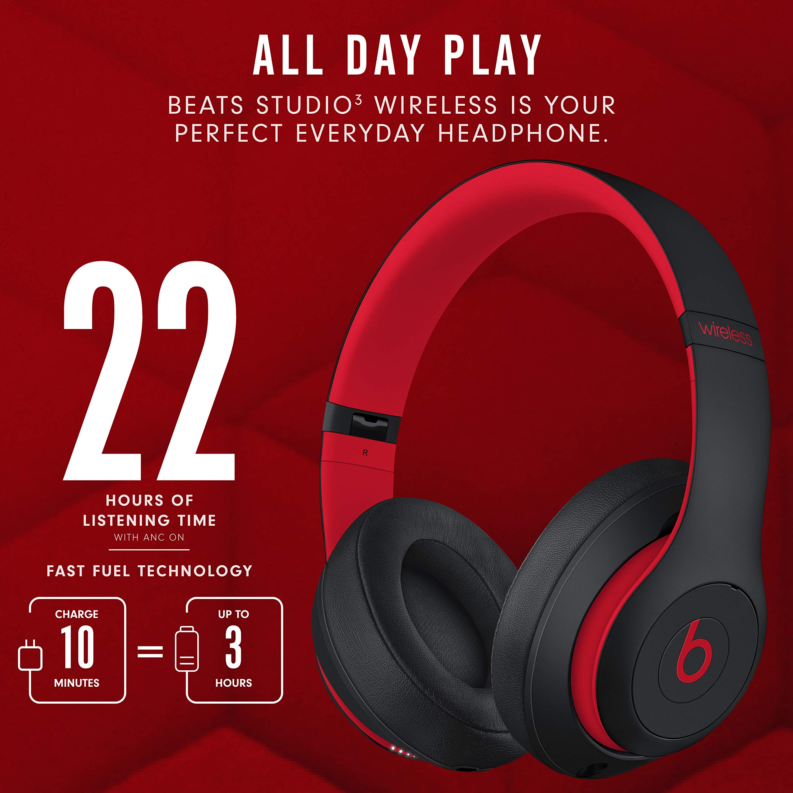 Beats Studio3 Decade Collection Wireless Over-Ear Headphones - Defiant Black/Red (Renewed) 4