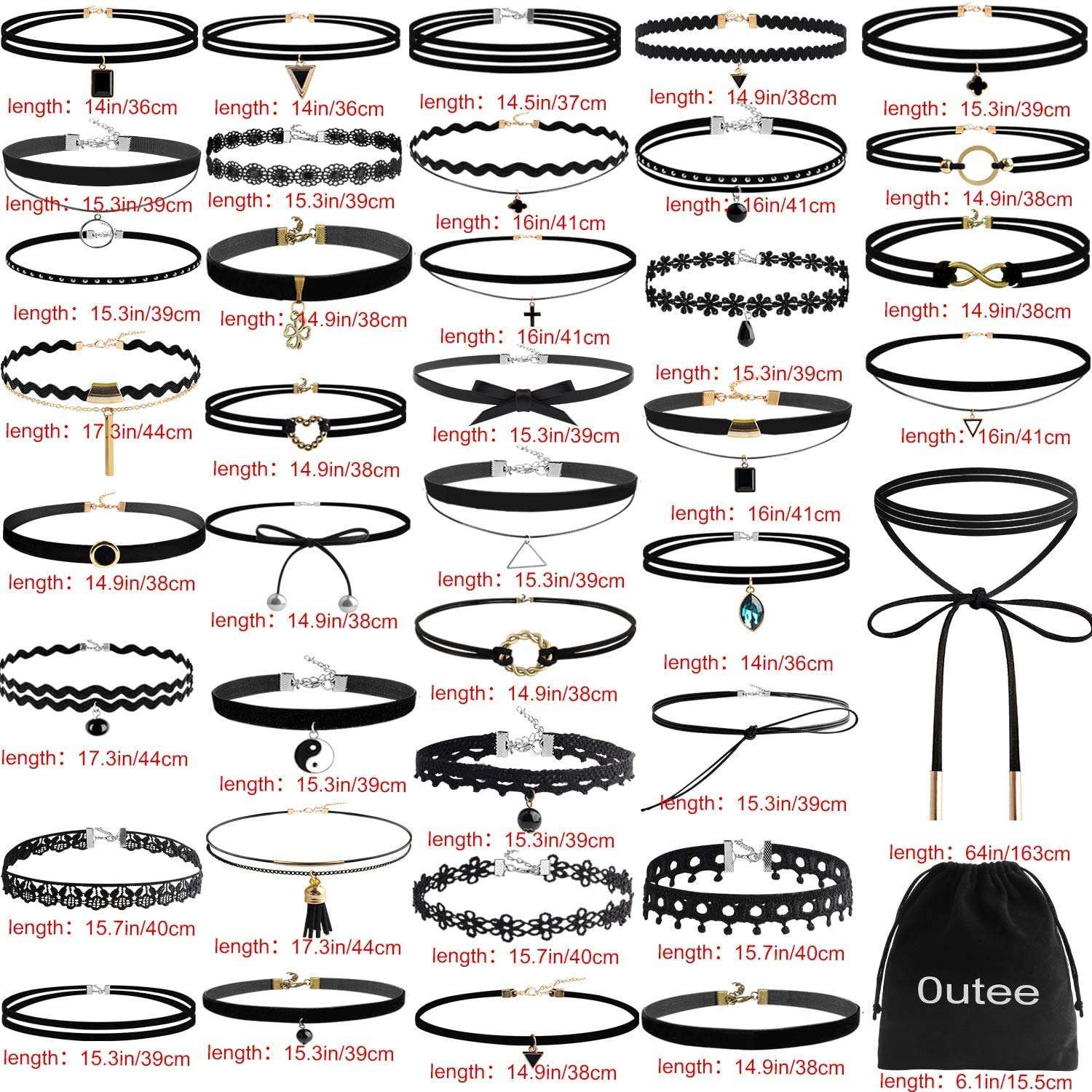 Outee 42 Pcs Choker Necklaces for Women Black Choker Set Tattoo Choker Necklace Classical Velvet Chokers 2