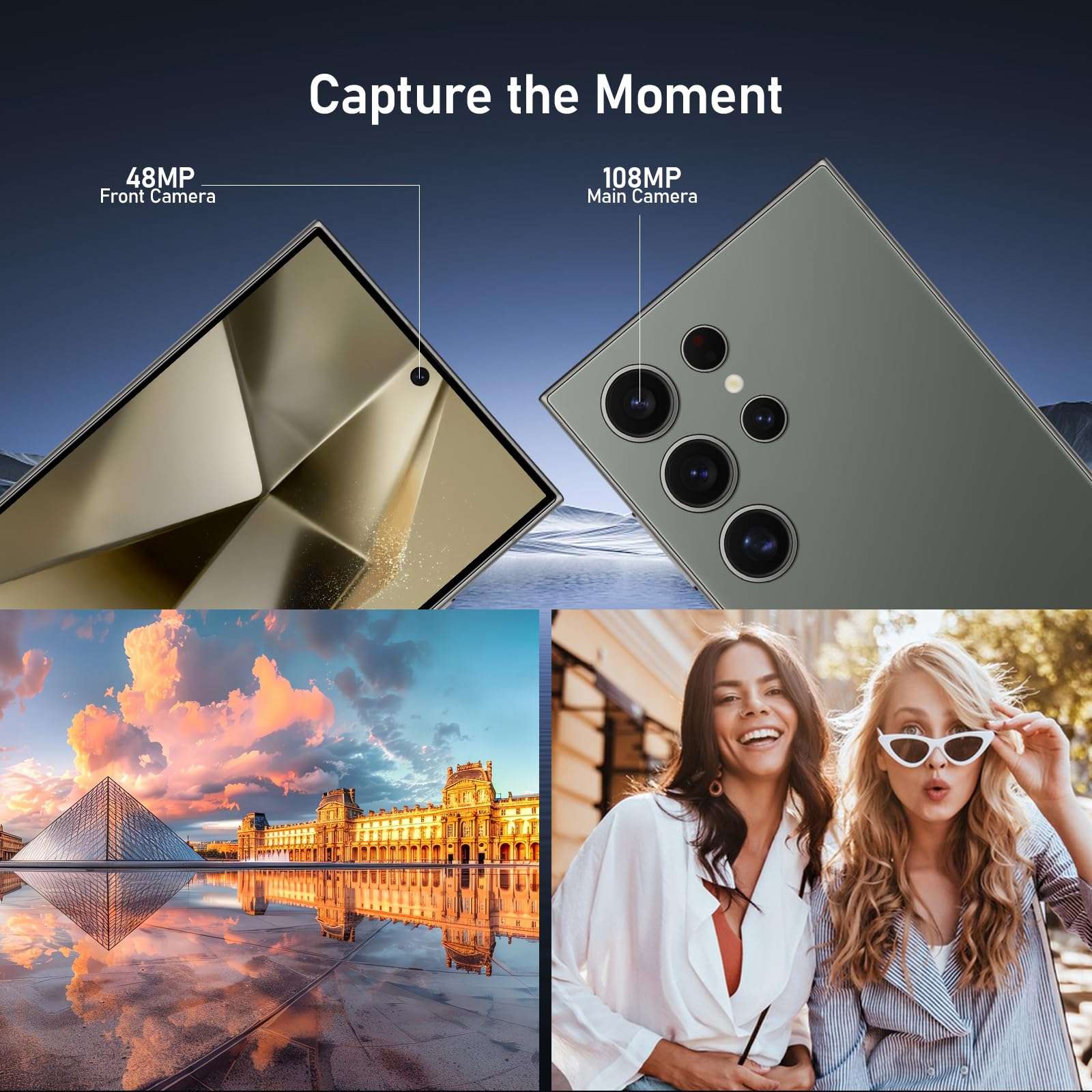 C24 Cell Phone Unlocked 5G, 6.8" FHD+ Android 14 Smartphone 8GB+256GB /1TB Expansion,108MP Camera 6000mAh Cell Phone Face ID/Dual SIM/GPS/FM Radio(Green) 5