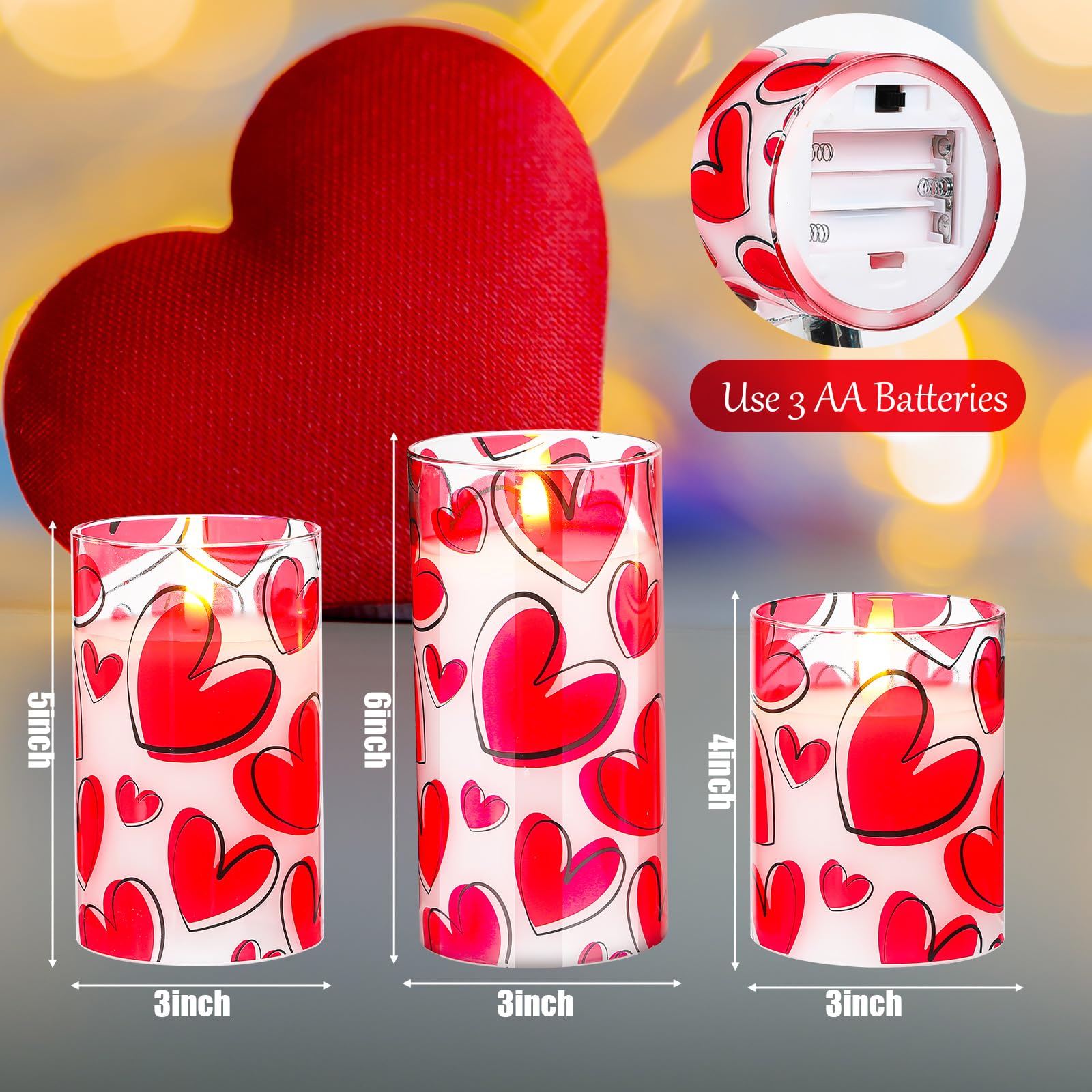 VIHOSE Valentine LED Flameless Candles Romantic Heart Battery Operated Pillar Candles for Romantic Night Valentines Gifts Proposal Anniversary Festival Gift Decor(Heart) 4
