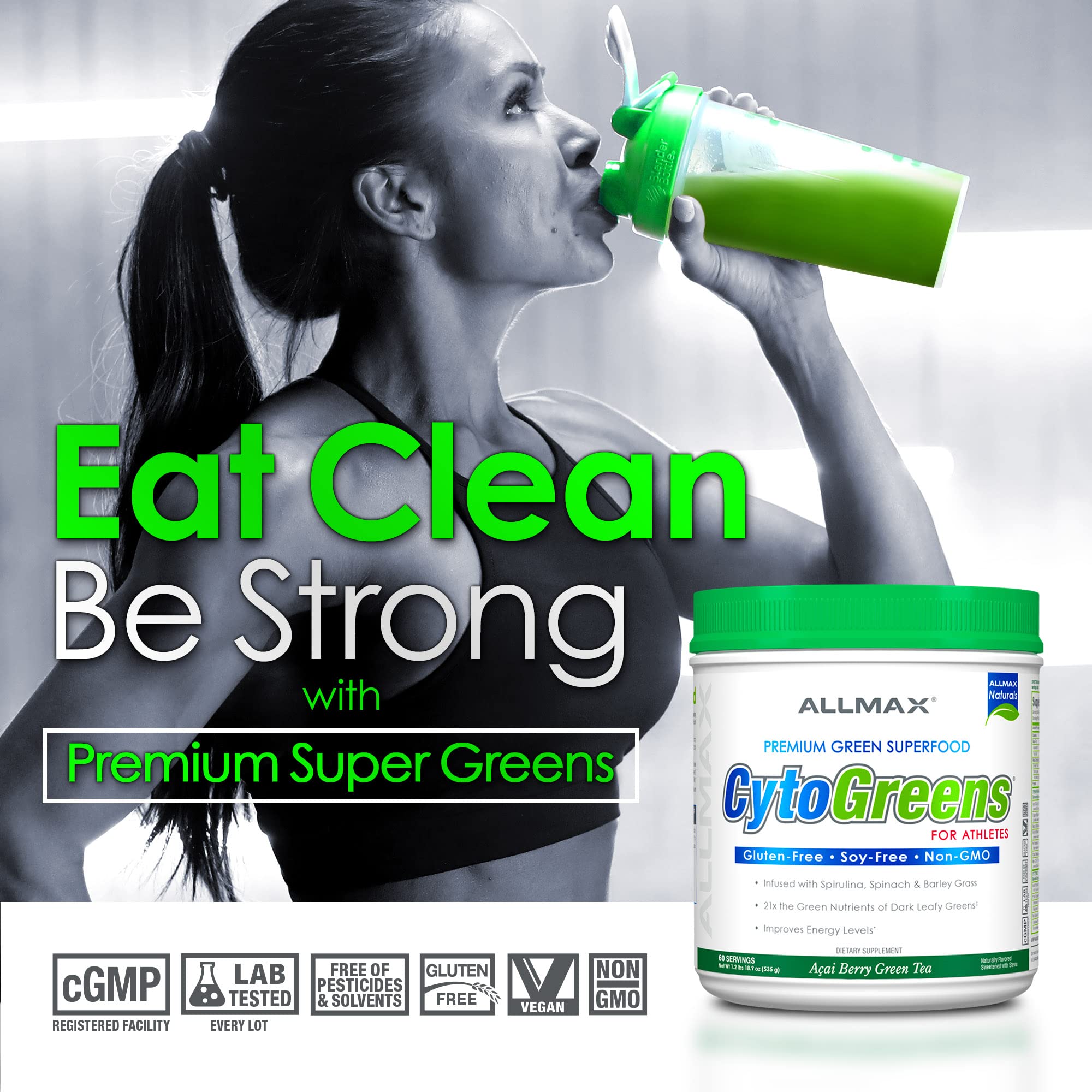 ALLMAX CYTOGREENS, Acai Berry Green Tea - 0.6 lbs - Supports Performance, Recovery & Energy - with Spirulina, Chlorella, Spinach, Barley Grass & Green Tea - 30 Servings 3