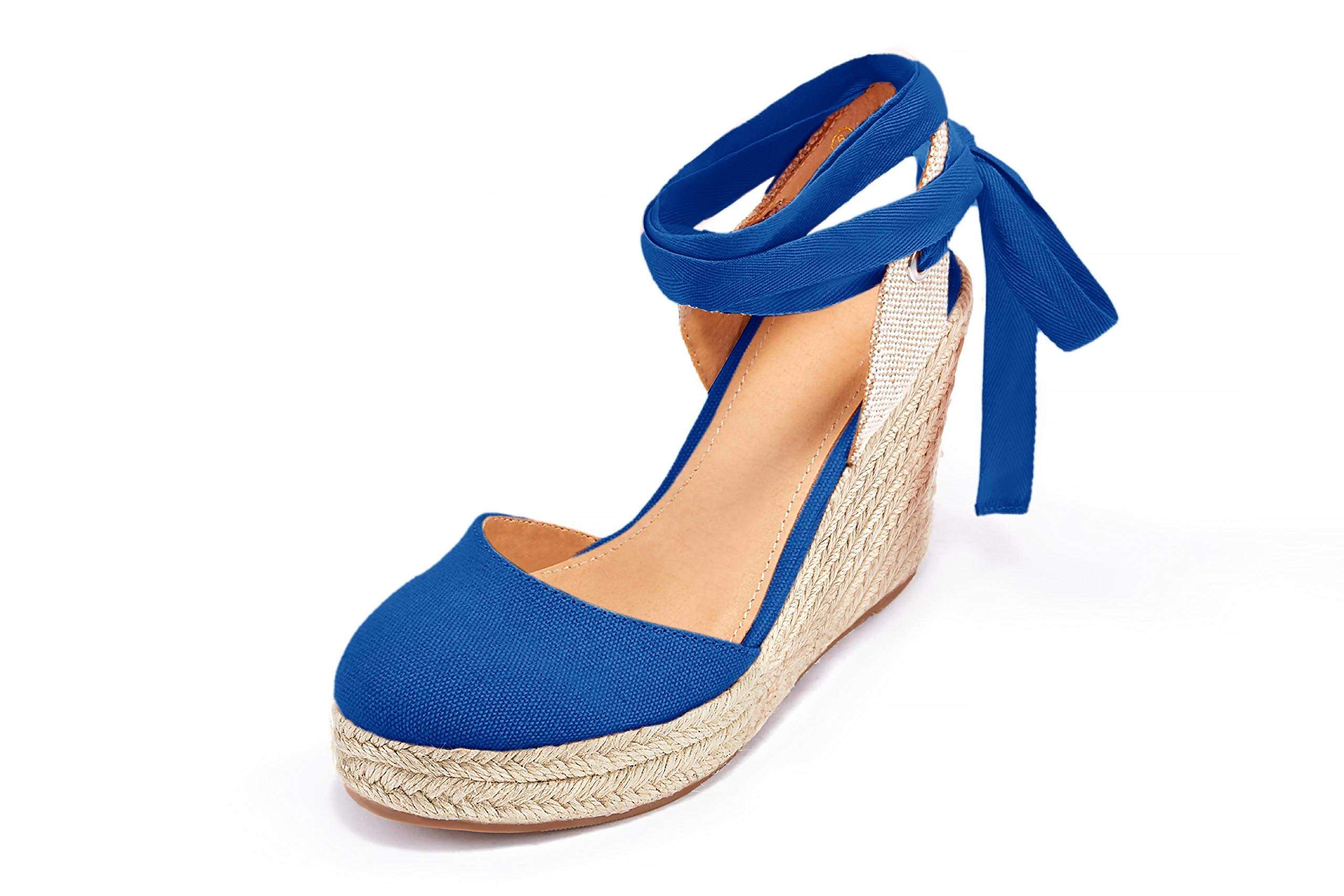 FISACE Womens Summer Lace Up Espadrilles Wedge Sandals Closed Toe Ankle Strap Platform Shoes 5