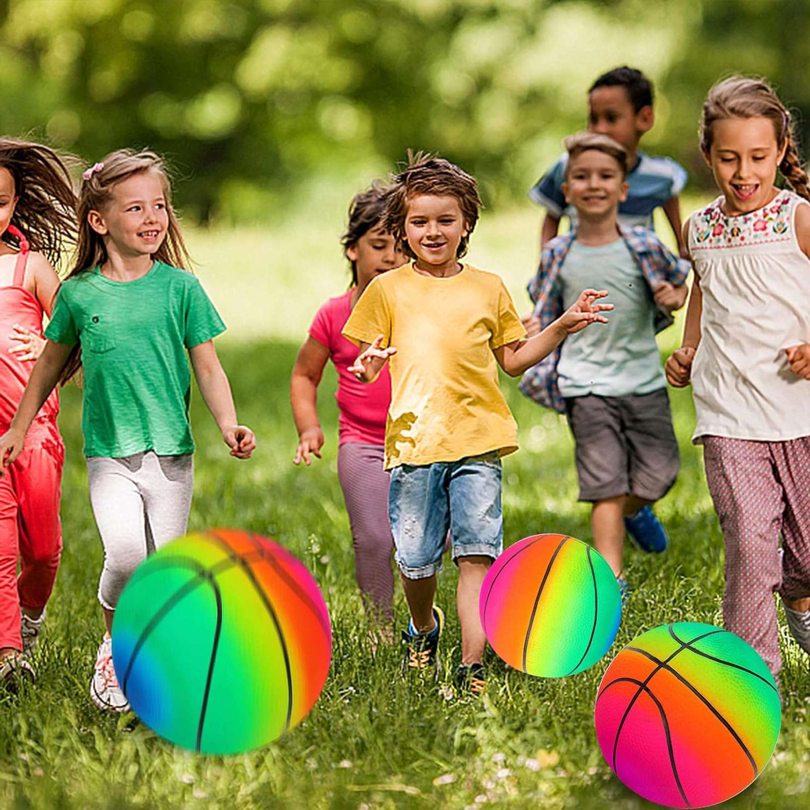 Jeffbaubl 4Pcs Playground Balls,Rainbow Balls Kickballs with 1 Hand Pump,8.5 Inch Inflatable Playground Ball Kick Balls Handball,Colorful Dodgeball for Kids Adults Indoor Outdoor Games (Basketball) 6