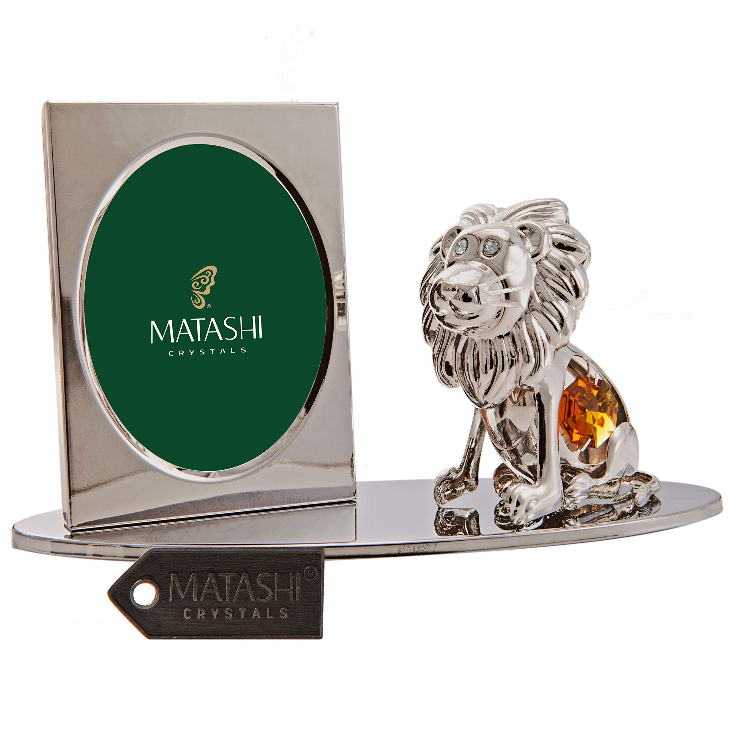 Matashi Silver Plated Tabletop Picture Frame with Crystals Studded Cartoon Lion Figurine for Living Room Showpiece Centerpiece Gift for Christmas Birthday Valentine's Day Anniversary Holiday Decor 1