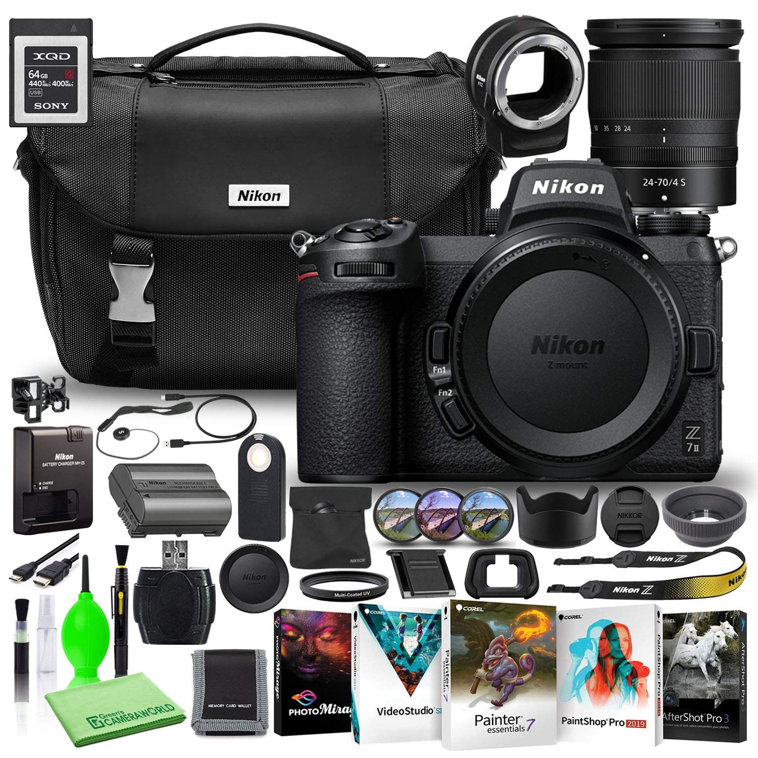 Nikon Z 7II 45.7MP Mirrorless Digital Camera with 24-70mm Lens (1656) USA Model Deluxe Bundle with Sony 64GB XQD Memory Card + Nikon FTZ Adapter + Nikon Camera Bag + Editing Software + More 1