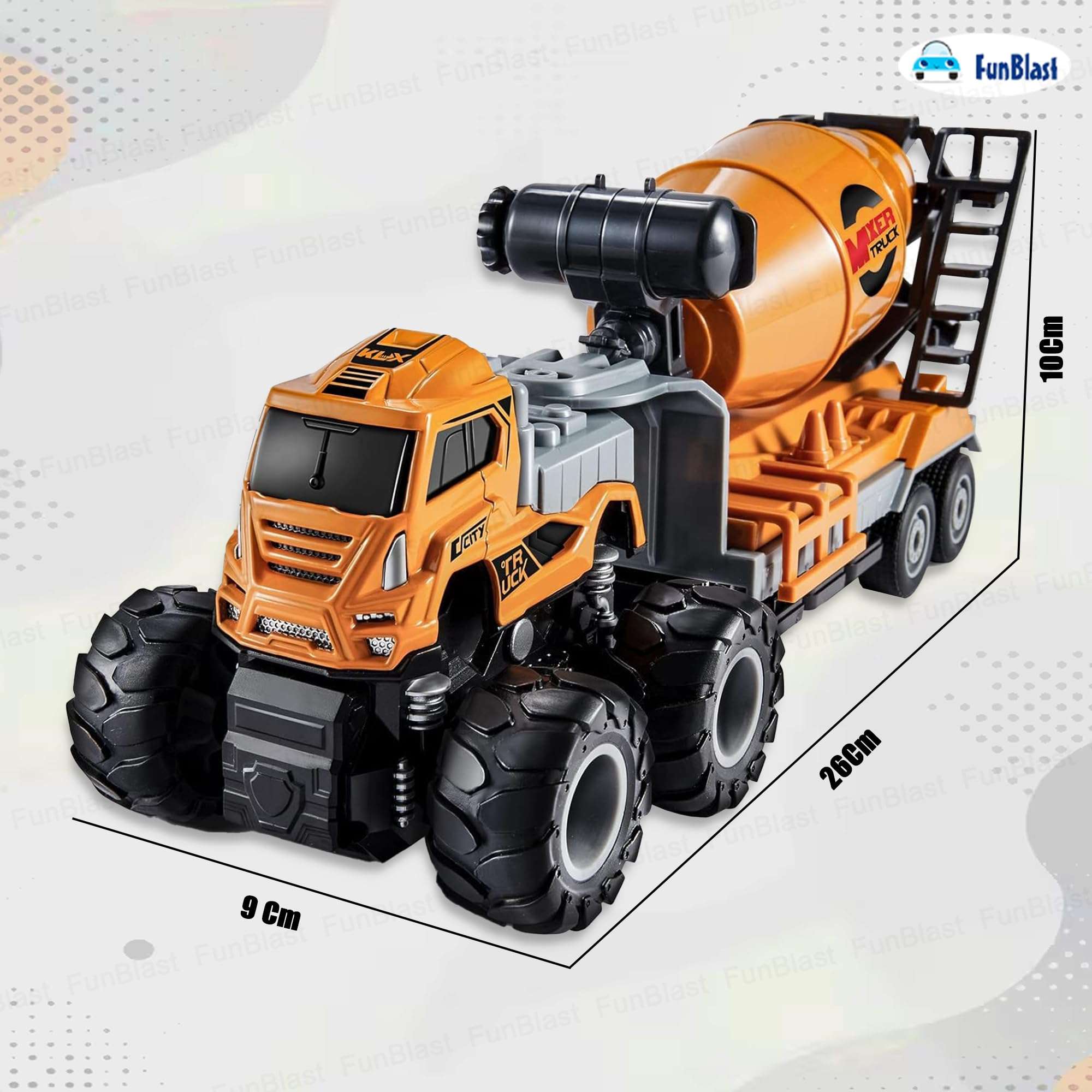 FunBlast Cement Mixer Truck Toy for Kids - 1:43 Scale Model Die-Cast 4 X 4 Drive Pull Back Friction Power Truck Toys, Pull Back Toy Vehicles Play Set for 3+ Years Boys, Girls 4