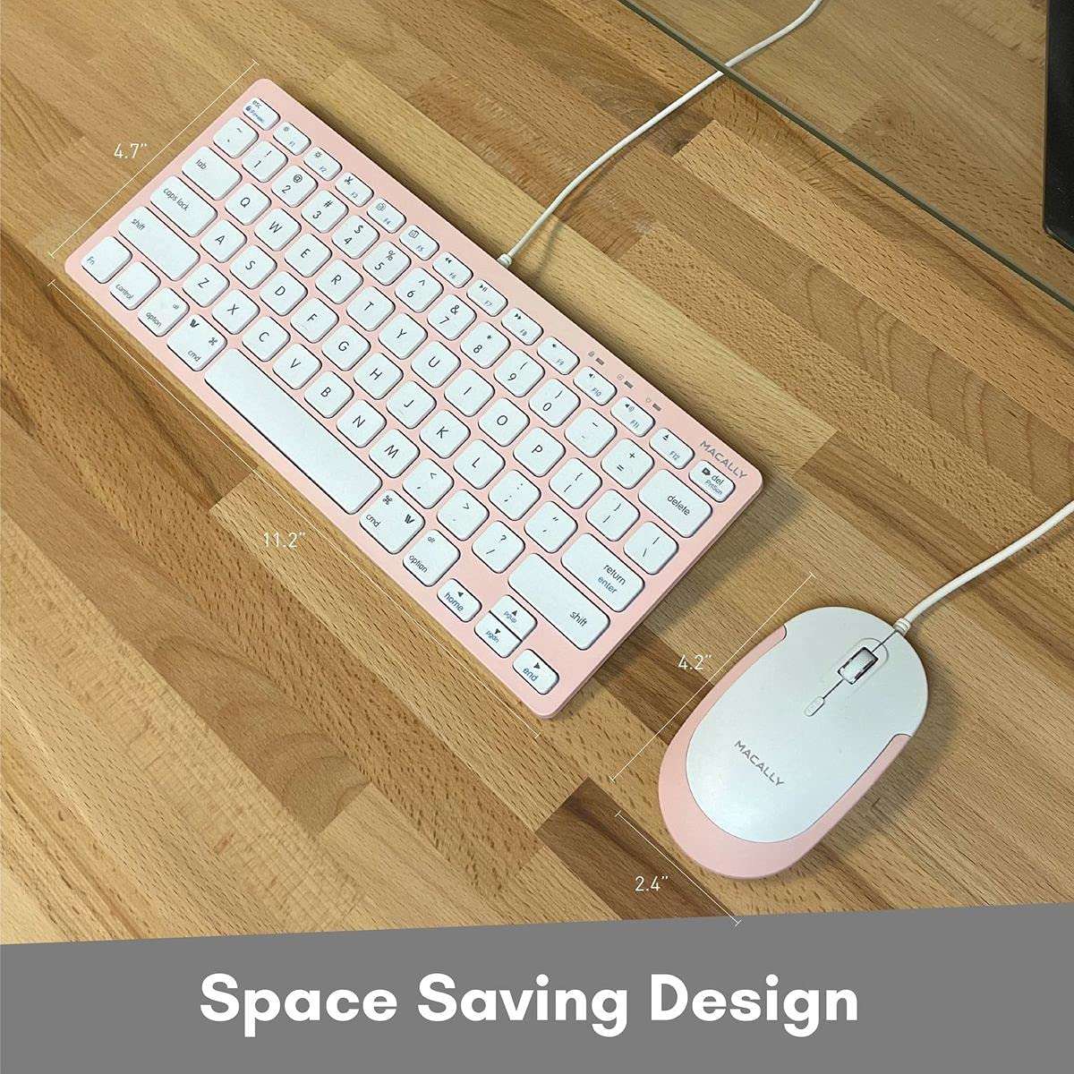 Pink Keyboard and Mouse Combo, Macally Small USB Wired Keyboard and Mouse for Mac and PC Desktop - Improve Aesthetics and Save Space - Mac Keyboard and Mouse Combo with 78 Keys and Silent Buttons 4
