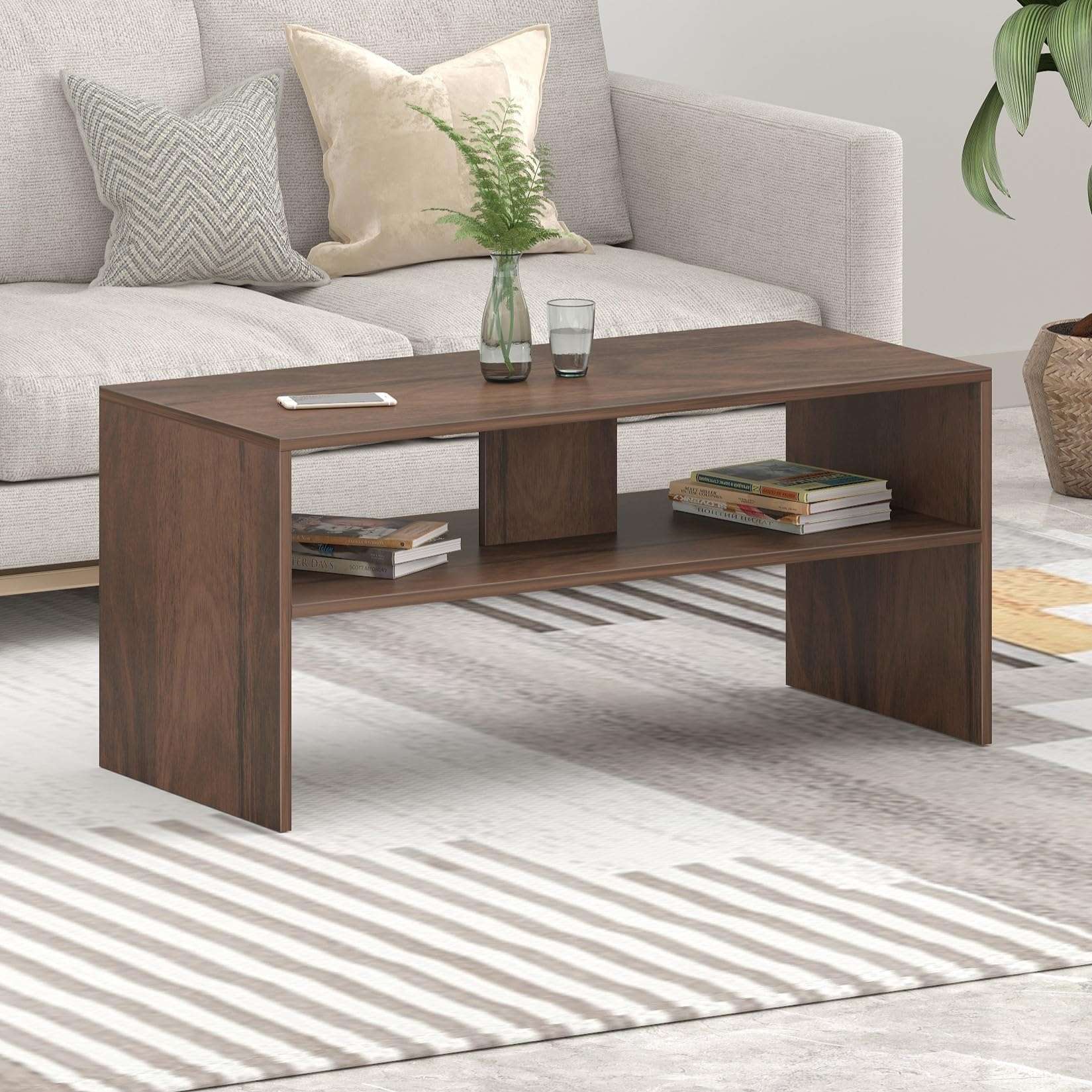 BLUEWUD Oliver Engineered Wood Coffee Center Sofa Tea/Teapoy Console Table with Storage for Sofa Set Living Room Home Hall (Brown Maple) 6