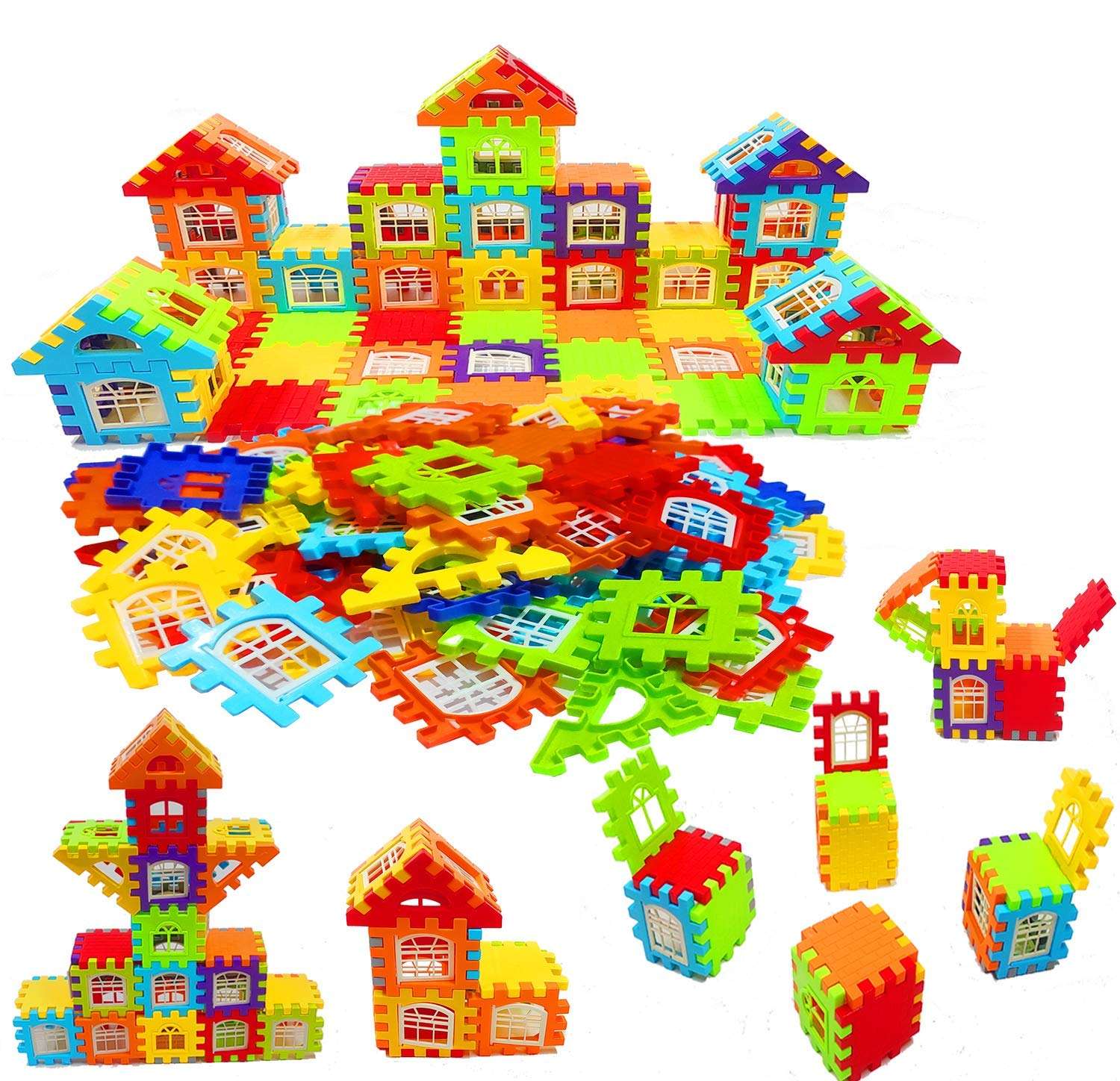 Leaffybezz Toys Kids Building Block Set,Education Blocks for Kids,Play Fun and Learning Blocks for Kids Games for Children (Multi-Color) (Approx 72 Piece) (House Building Block) 3