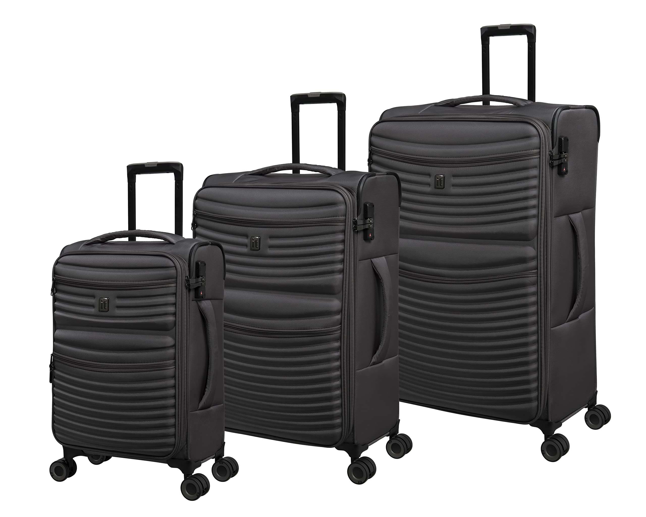 it luggage| Precursor-Charcoal-Set of 3-81cm,71cm,55cm | Expandable| Soft case| 8 Wheel Trolley Bag| Luggage Trolley| Large Suitcase| Cabin & Check-in Luggage 1
