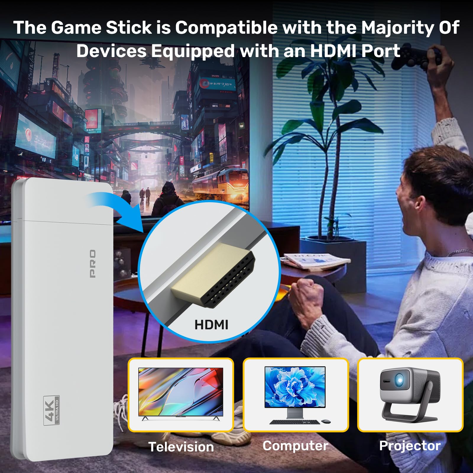Retro Game Console Stick with Built in 30,000 Games, 4K HD Video Game Console Stick, Wireless Retro Game Console Retro Gaming Stick, Emulator Console Plug and Play Games for TV 5