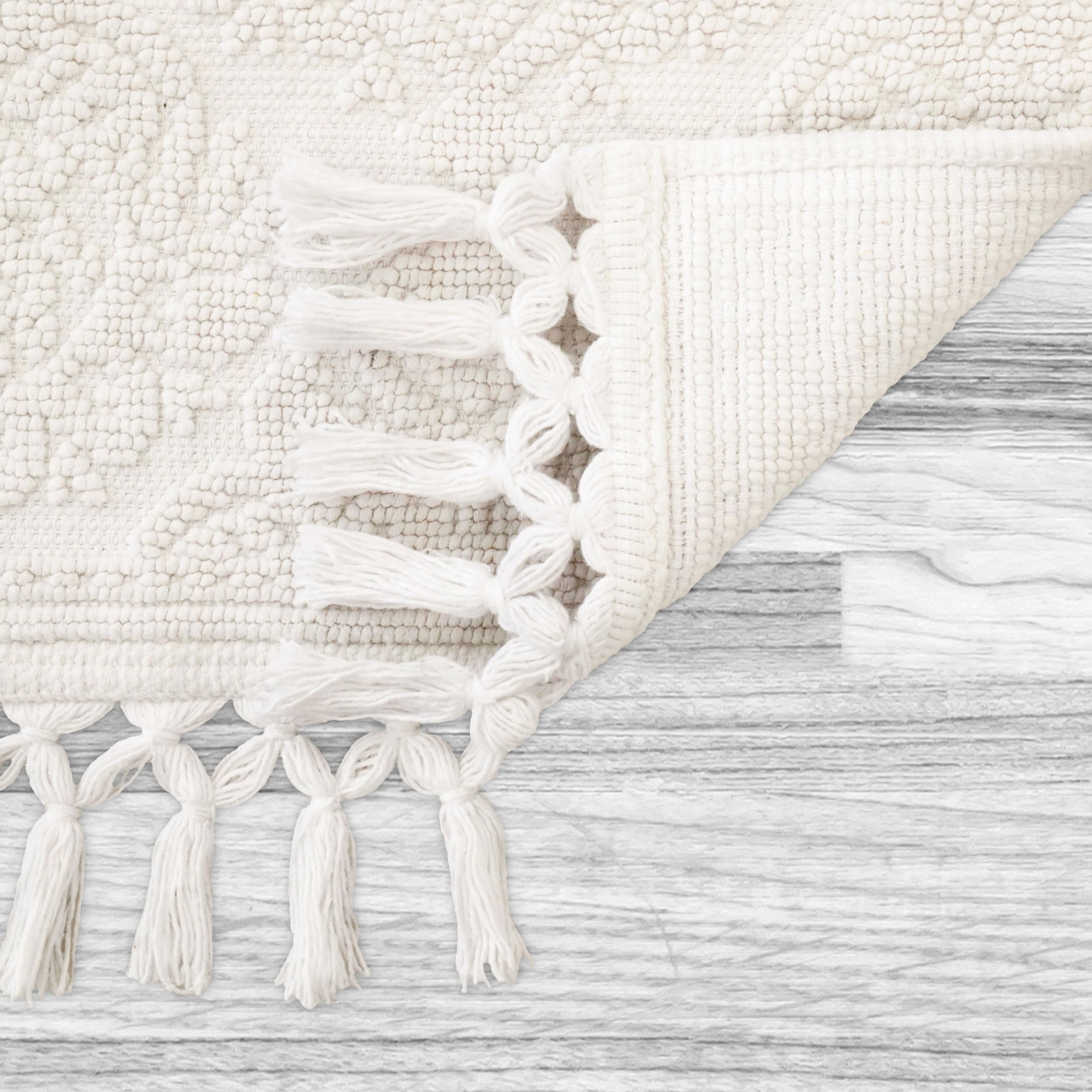 Jean Pierre - Ricardo Bath Mat, Woven Fringe Bathroom Rugs, 100% Cotton, Premium Bathroom Decor - Measures 17" x 31" - Ivory 5