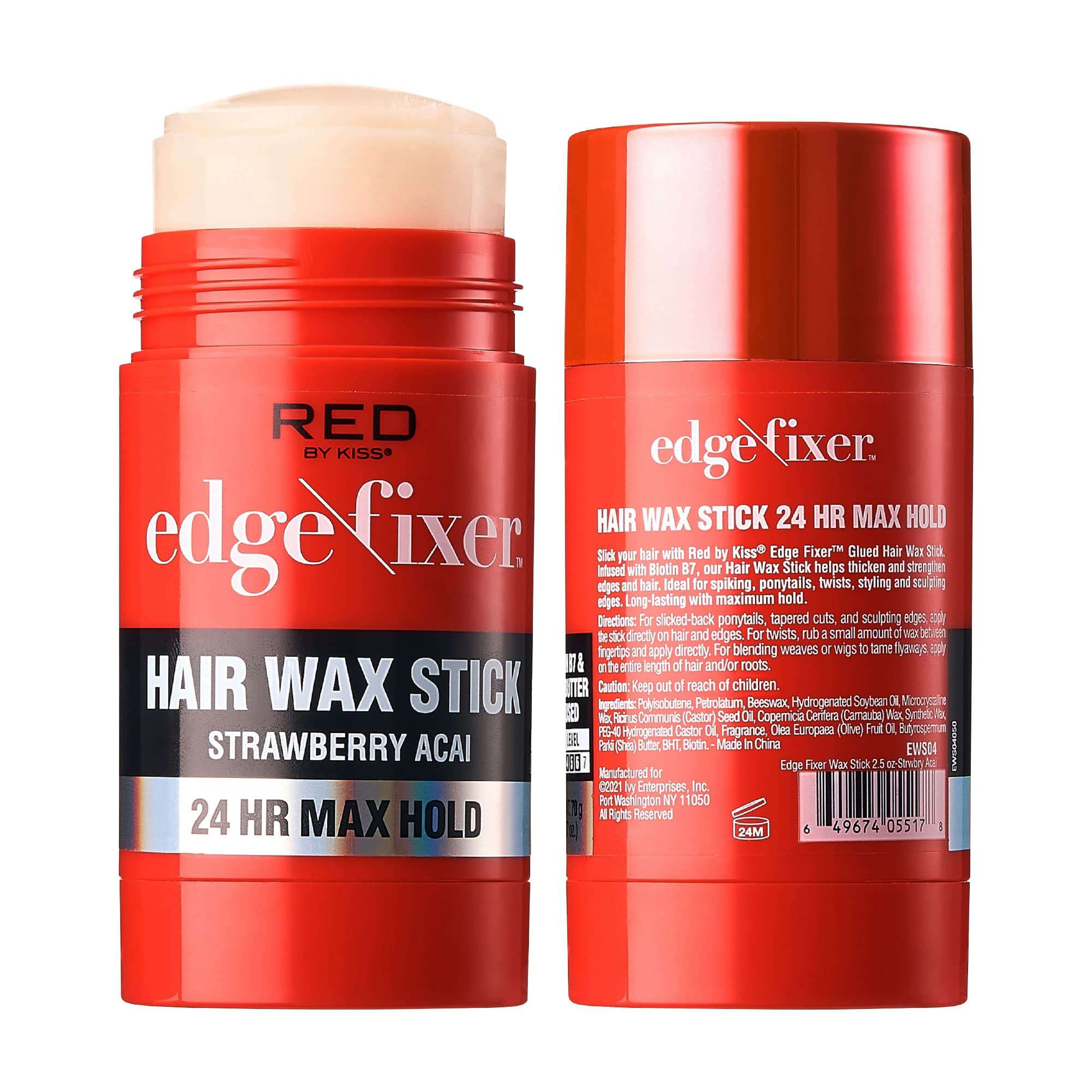 Red by Kiss Hair Wax Stick 24HR Max Hold Edge Fixer Edge Control Pomade Non-Sticky, Non-Oily Flake Free Hair Styling Wax (Strawberry Acai) 2
