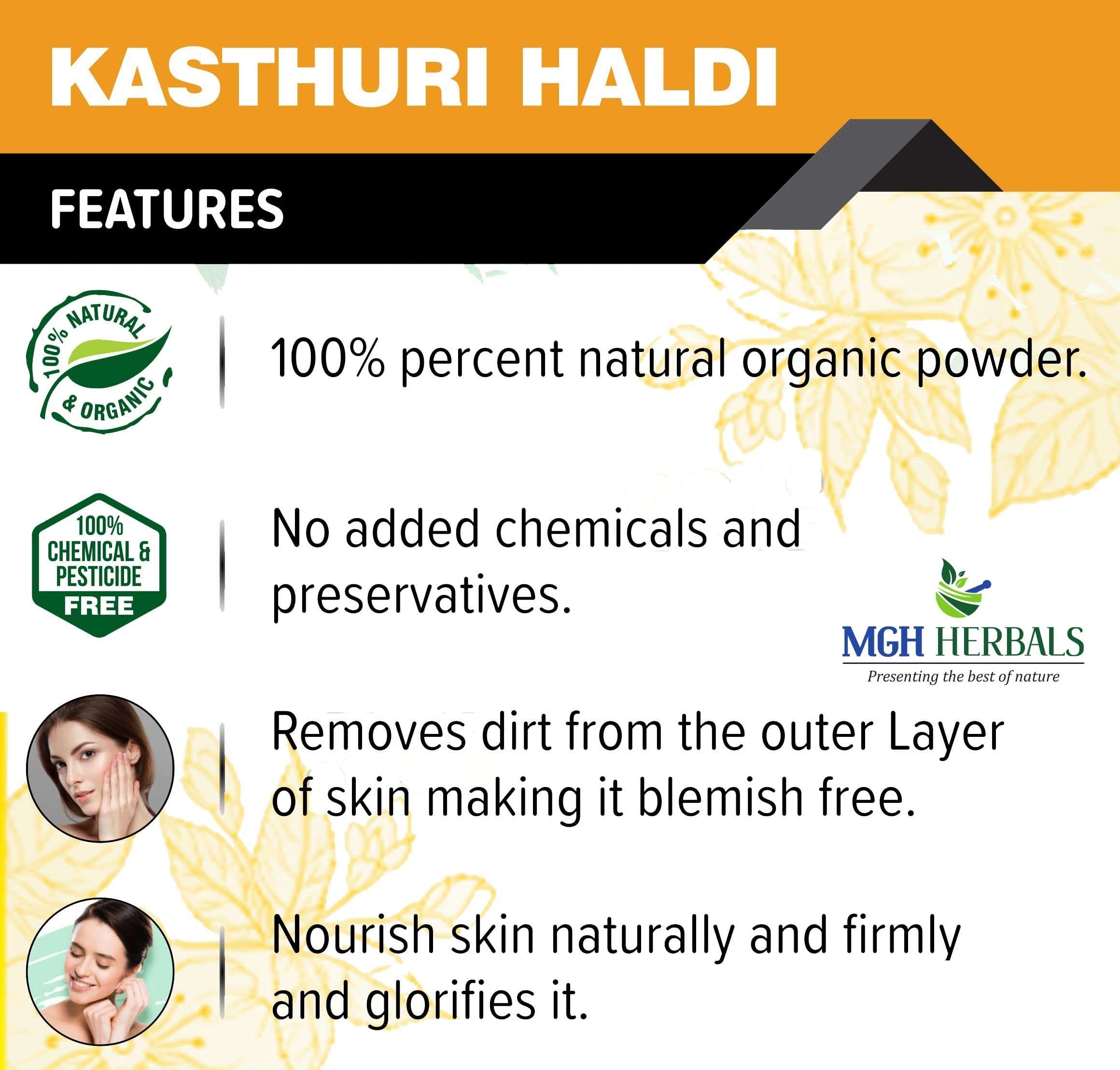 MGH Herbals Organic Kasturi Haldi Powder for face beauty (100 grams) | Wild turmeric powder for glowing skin| Kasturi Manjal | 100% Natural, Chemical-free, Perseverative-free, Non-GMO) 4