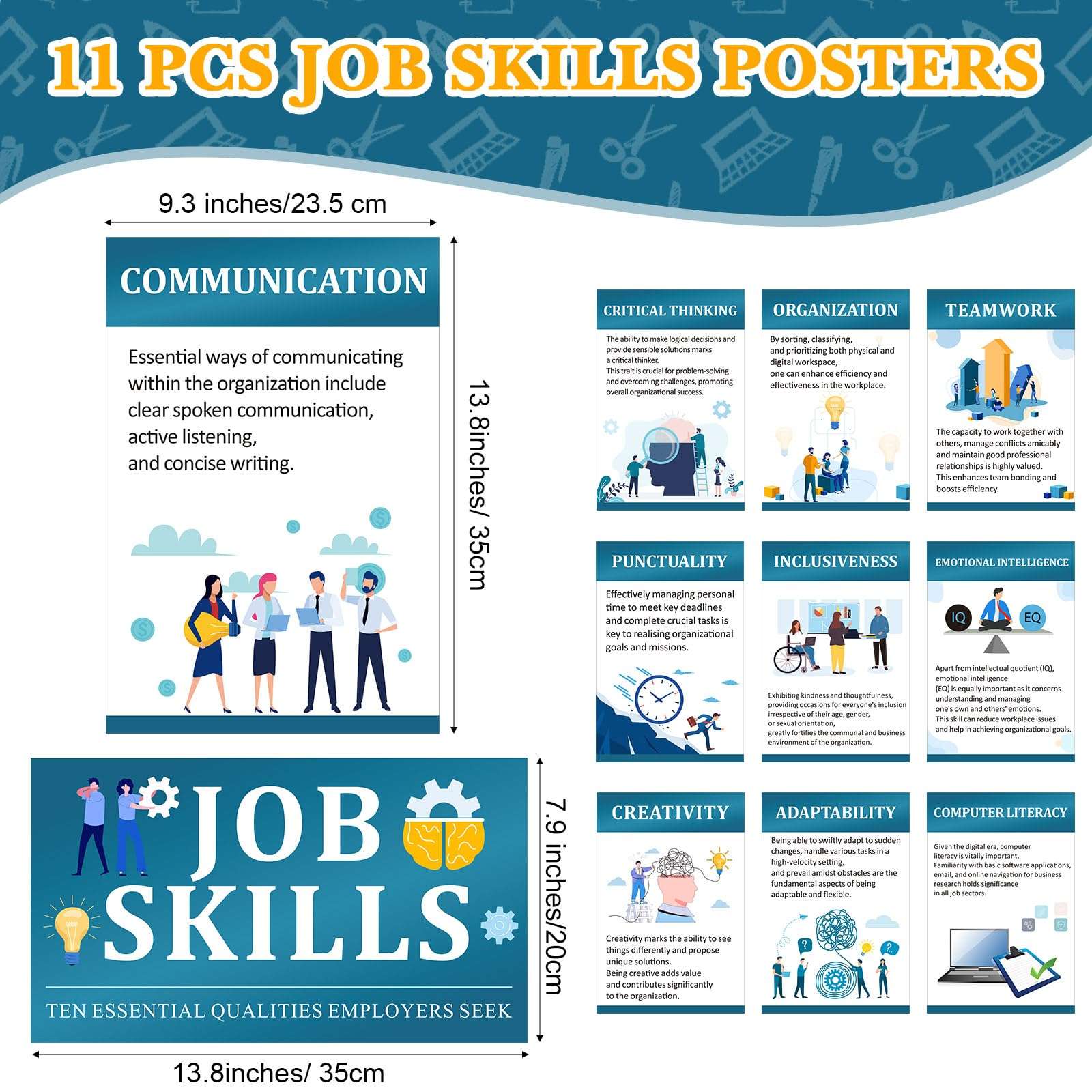 Outus 11 Pcs Job Skills Posters High School College Classroom Decorations Essential Qualities Employers Seek Career Posters Graduation Educational Bulletin Board for Workplace Teacher Supplies 3