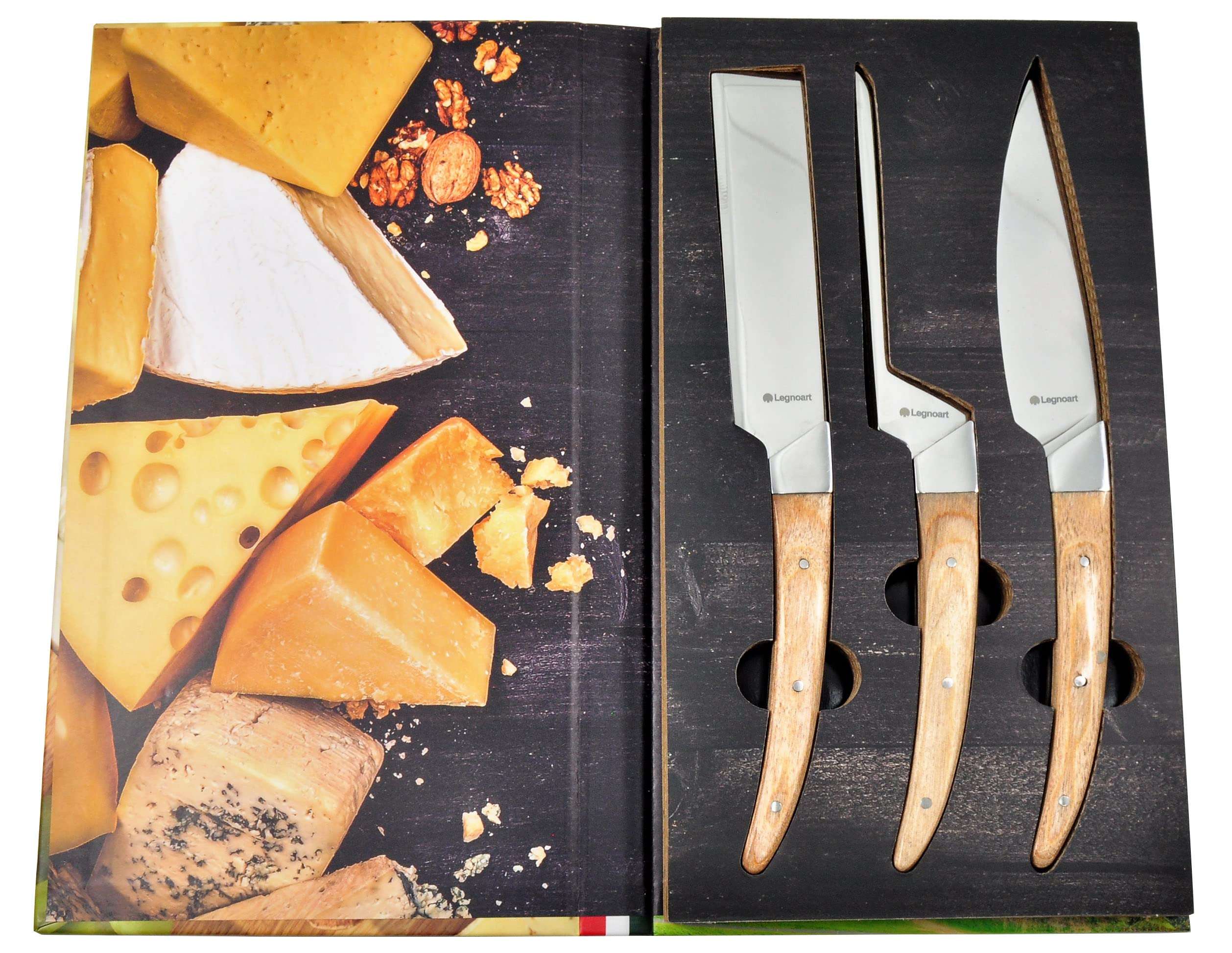 Legnoart Caseus 3 Piece Cheese Knife Set with Light Wood Handle 4
