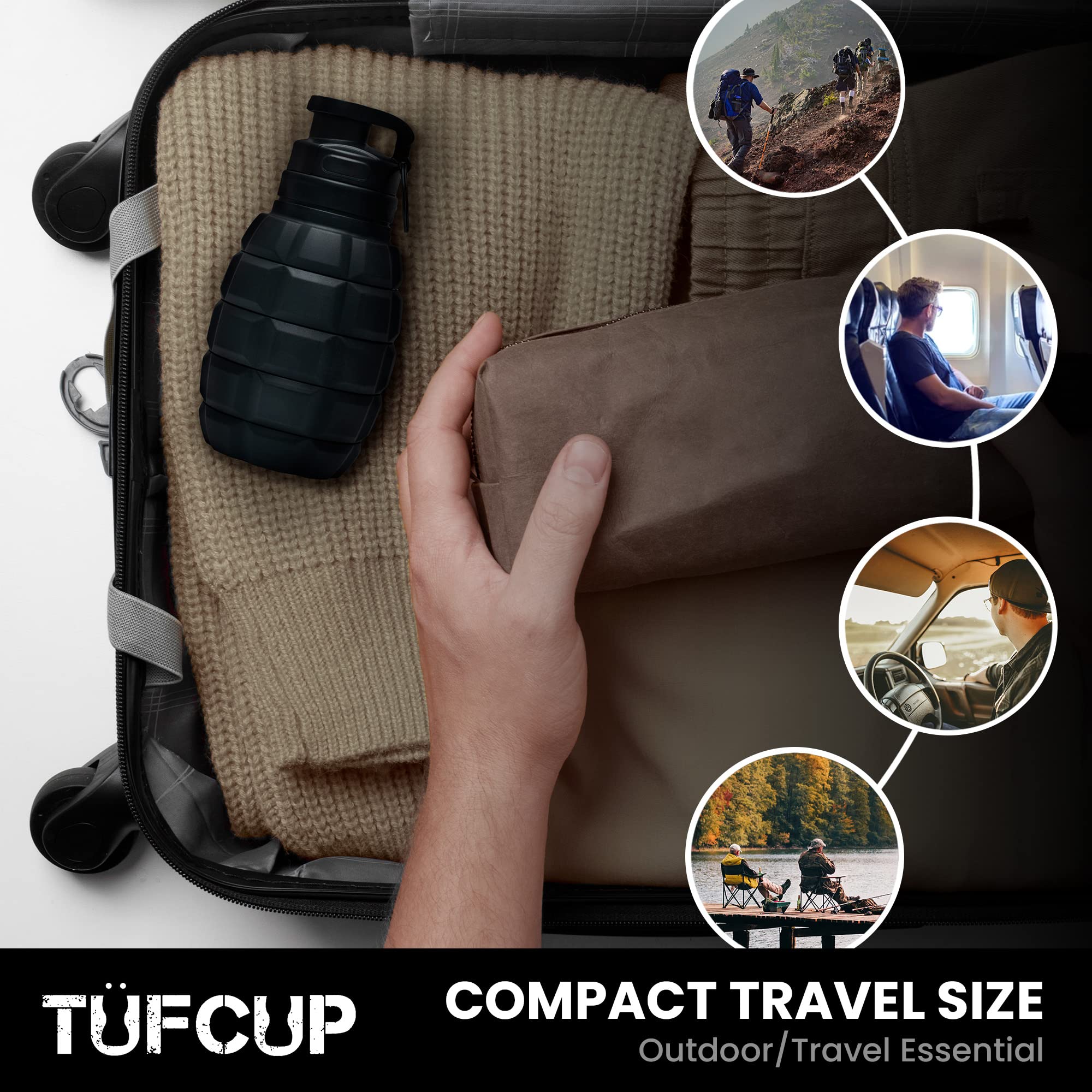 TUFCUP Spit Cup Spittoon for Chewing, Portable Reusable Spit Dipping Cup with Lid, Collapsible Spill Resistant Leak Proof Silicone Body Travel Spitter (Black) 6