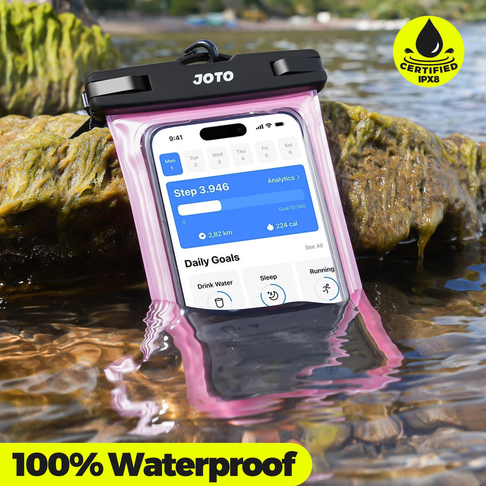 JOTO Up to 7" Universal Waterproof Phone Case for iPhone 17 Air 16 15 14 13 12 11 Plus Pro Max, IPX8 Cellphone Dry Bag XR X SE, Galaxy S23 S22 S21 S20+ S20 S10 Plus Note, Pixel -Clearpink 2