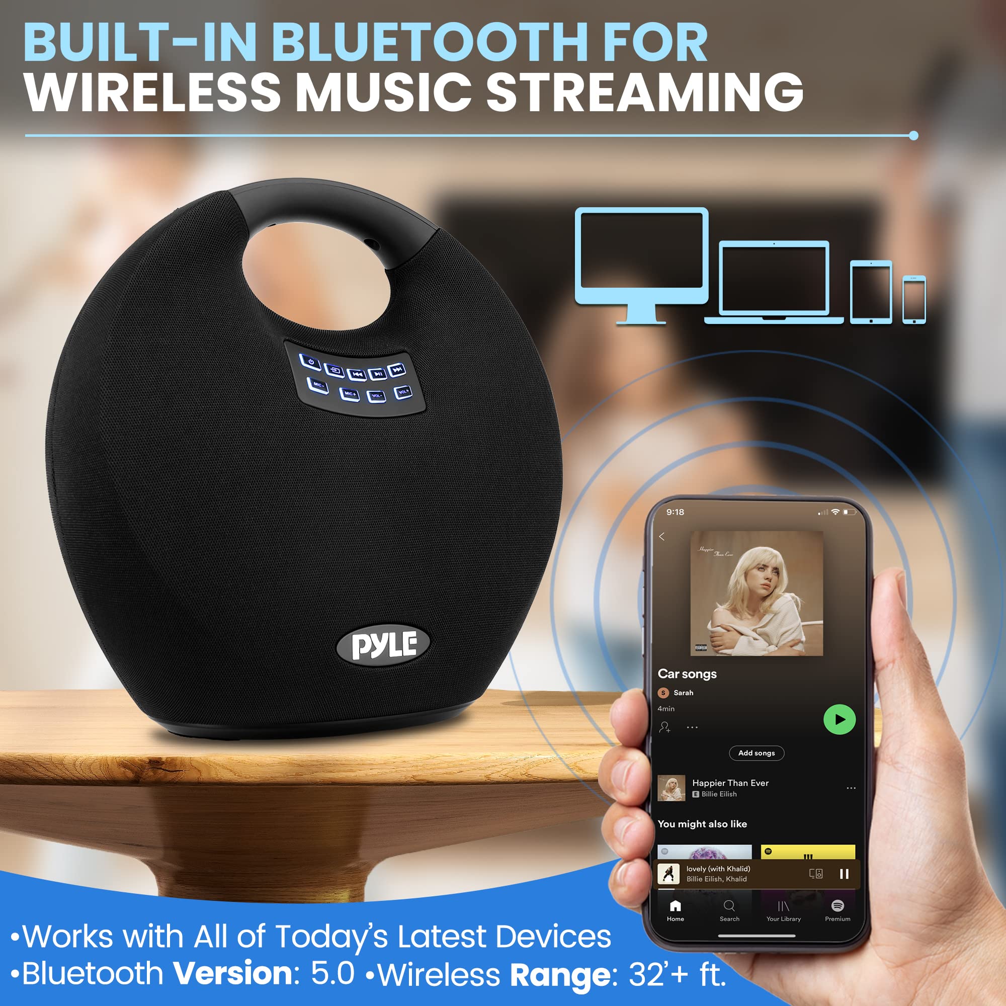 Pyle Mini IPX4 Waterproof Wireless Portable Bluetooth Speaker, with Built in Rechargeable Battery, Wireless Microphone, Clear Surround Sound, for Indoor and Outdoor Activities 4