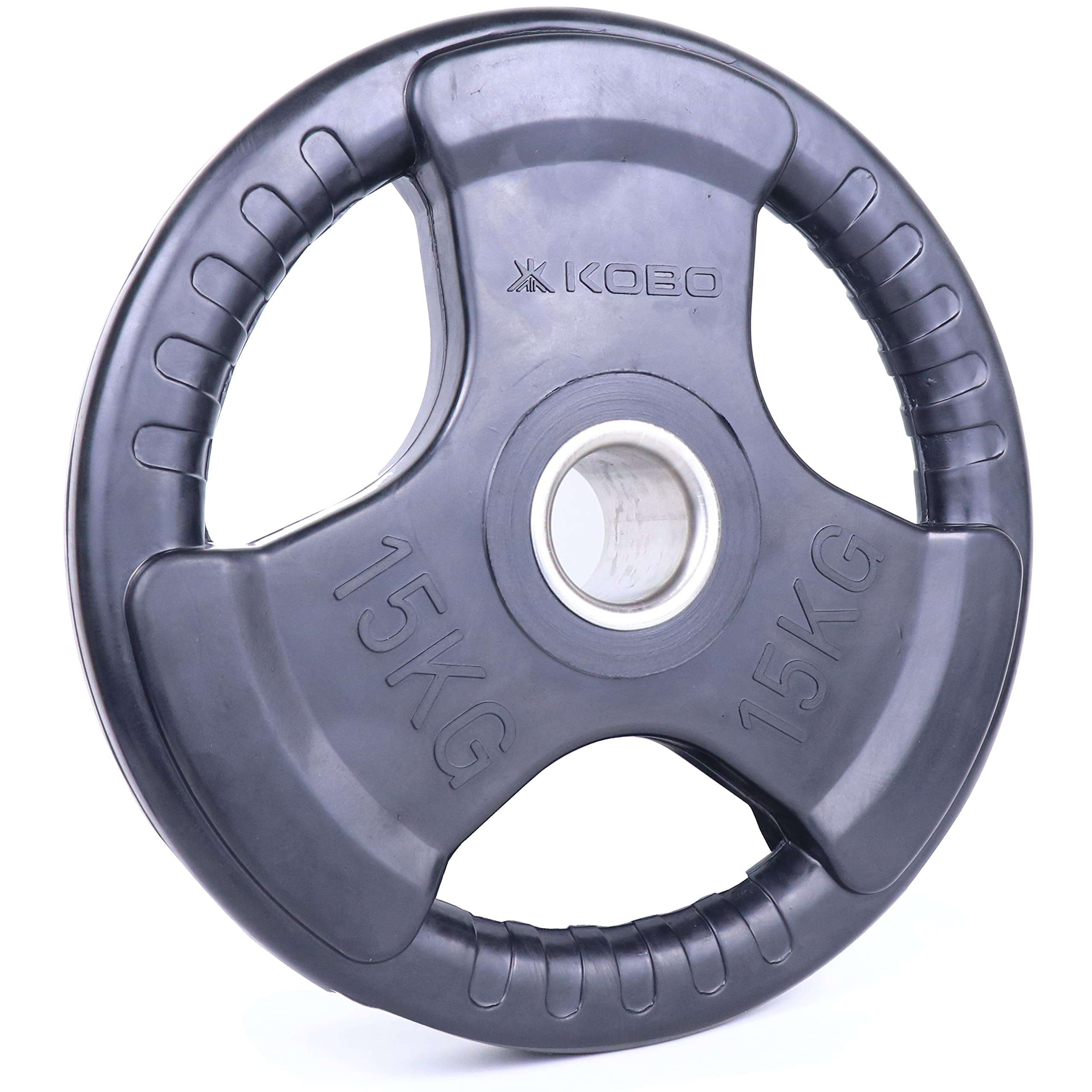Kobo 15 Kg (51 mm) Olympic Barbell Fitness Rubber Coated Tri-Grip Olympic Plate & Integrated Metal Grip Rubber Weight Plates - Sold in Pairs (15 Kg x 2 = 30 Kg) (Imported) 3