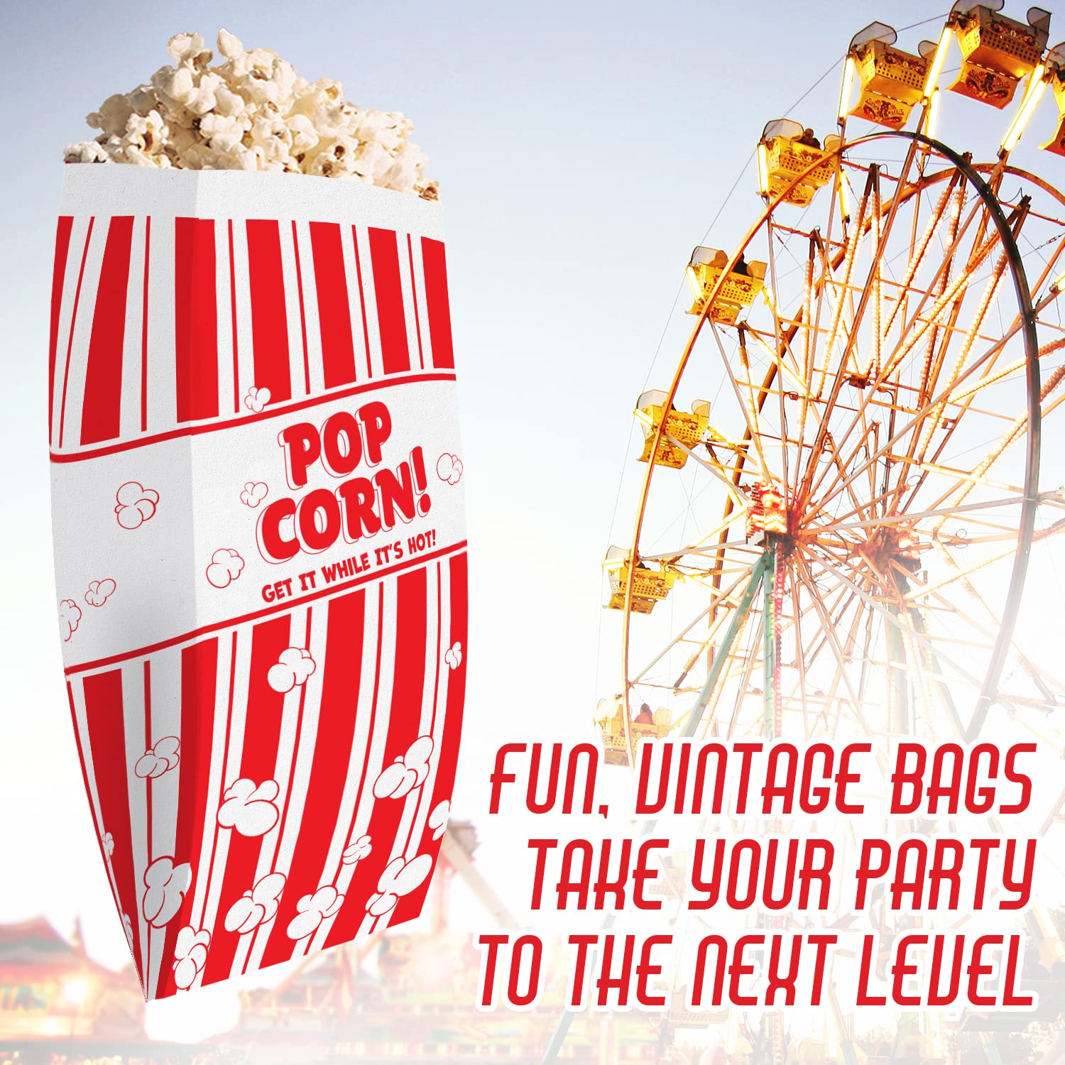 Popcorn Bags Coated for Leak/Tear Resistance. Single Serving 1oz Paper Sleeves in Nostalgic Red/White Design. Great Movie Theme Party Supplies or for Old Fashioned Carnivals & Fundraisers! (1000) 6