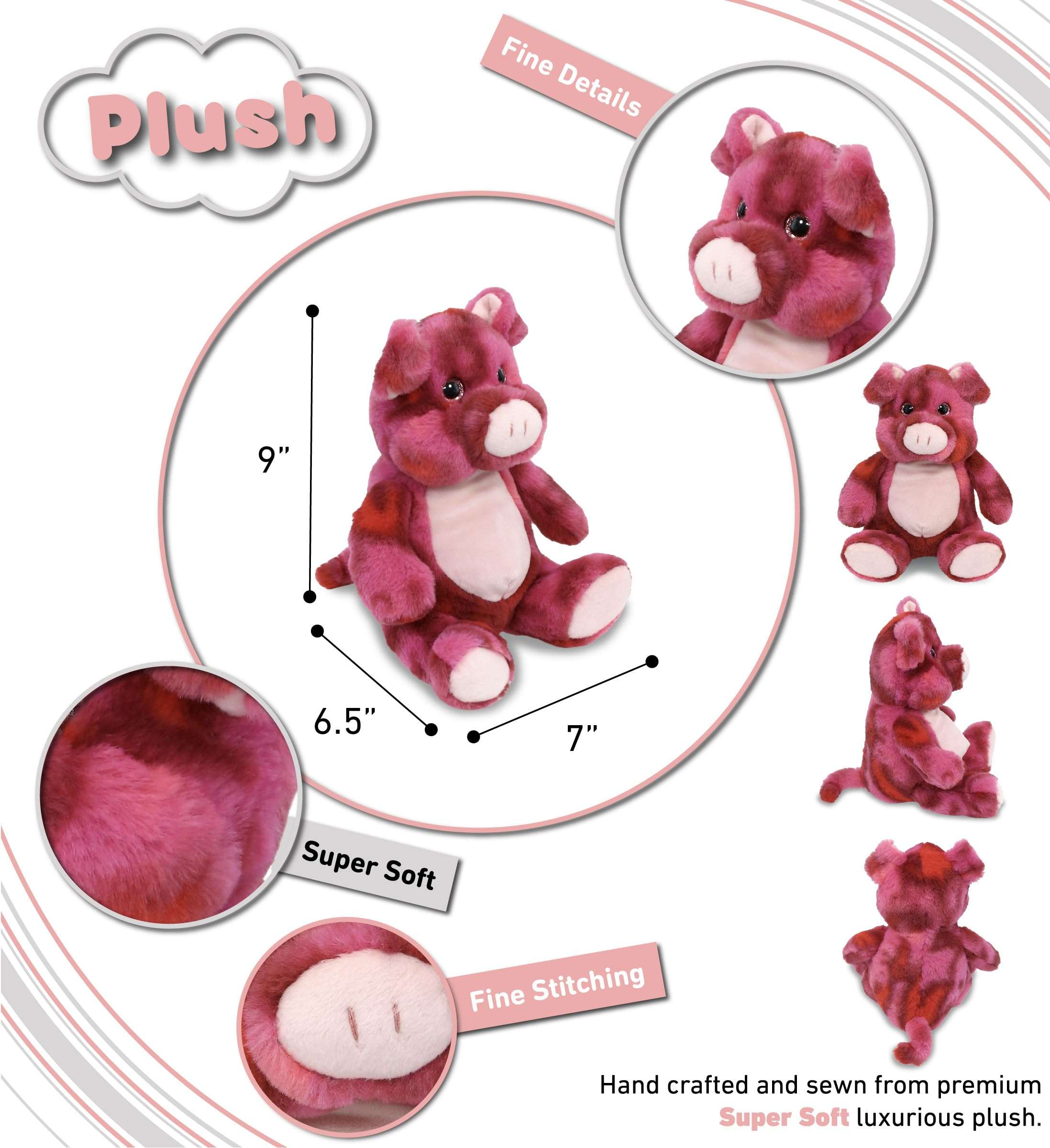 DolliBu Pink Tie-Dye Pig Plush - Super Soft Stuffed Animal, Cute Farm Animal Plush, Adorable Fluffy Stuffed Animal for Boys and Girls, Stuffed Animals Plush Gift for Babies, Kids, Adults - 9 Inches 4