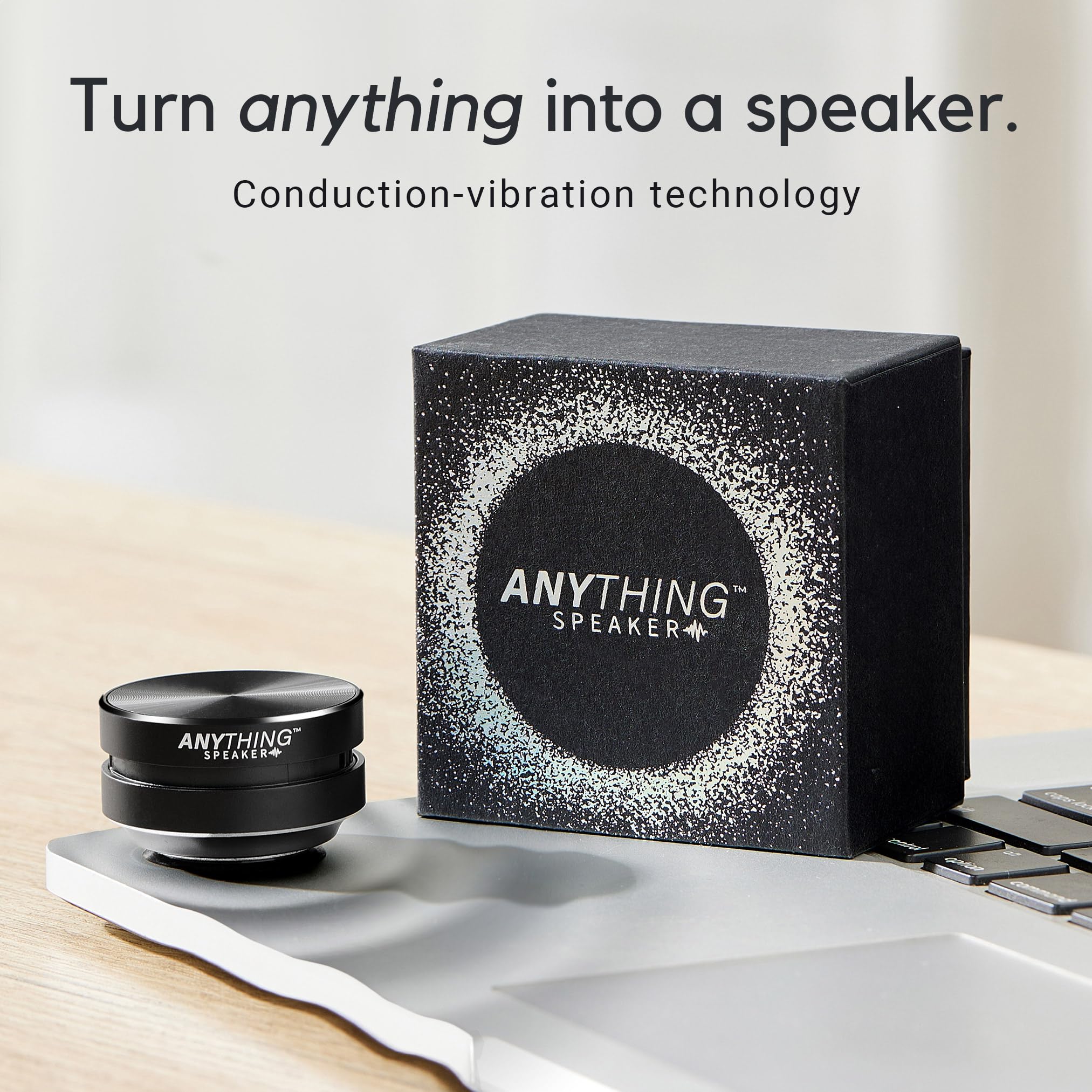 Anything Speaker - Portable Mini Bluetooth Speaker 2024 - Turn Anything Into A Speaker - Wireless Bone Conduction Induction Vibration Humbird + Gift Box - Travel Sized, 360° Sound (Black) 2