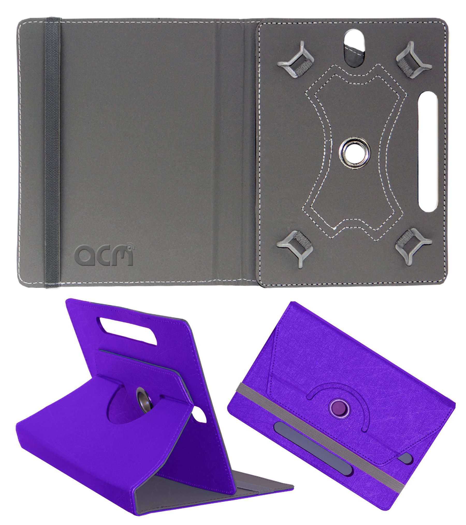 Acm Designer Rotating Leather Flip Case Compatible with Iball 6351 Q40i Tablet Cover Stand Purple 2