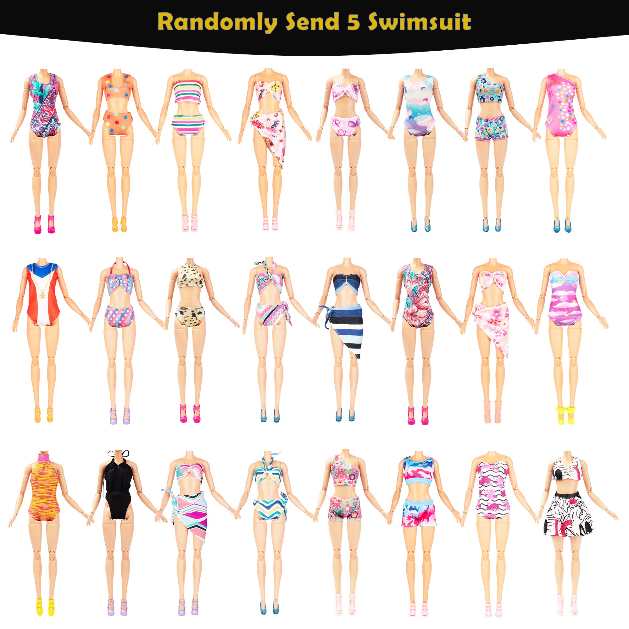 45 Pack Doll Dress and Accessories Include 5 Unique H-Douture Dress,5 Fashion Dress 5 Sets Swimsuit Bikini 5 Fashion Bags 9 Crown Necklace Bracelet Camera 6 Hanger and 10 Shoes 6