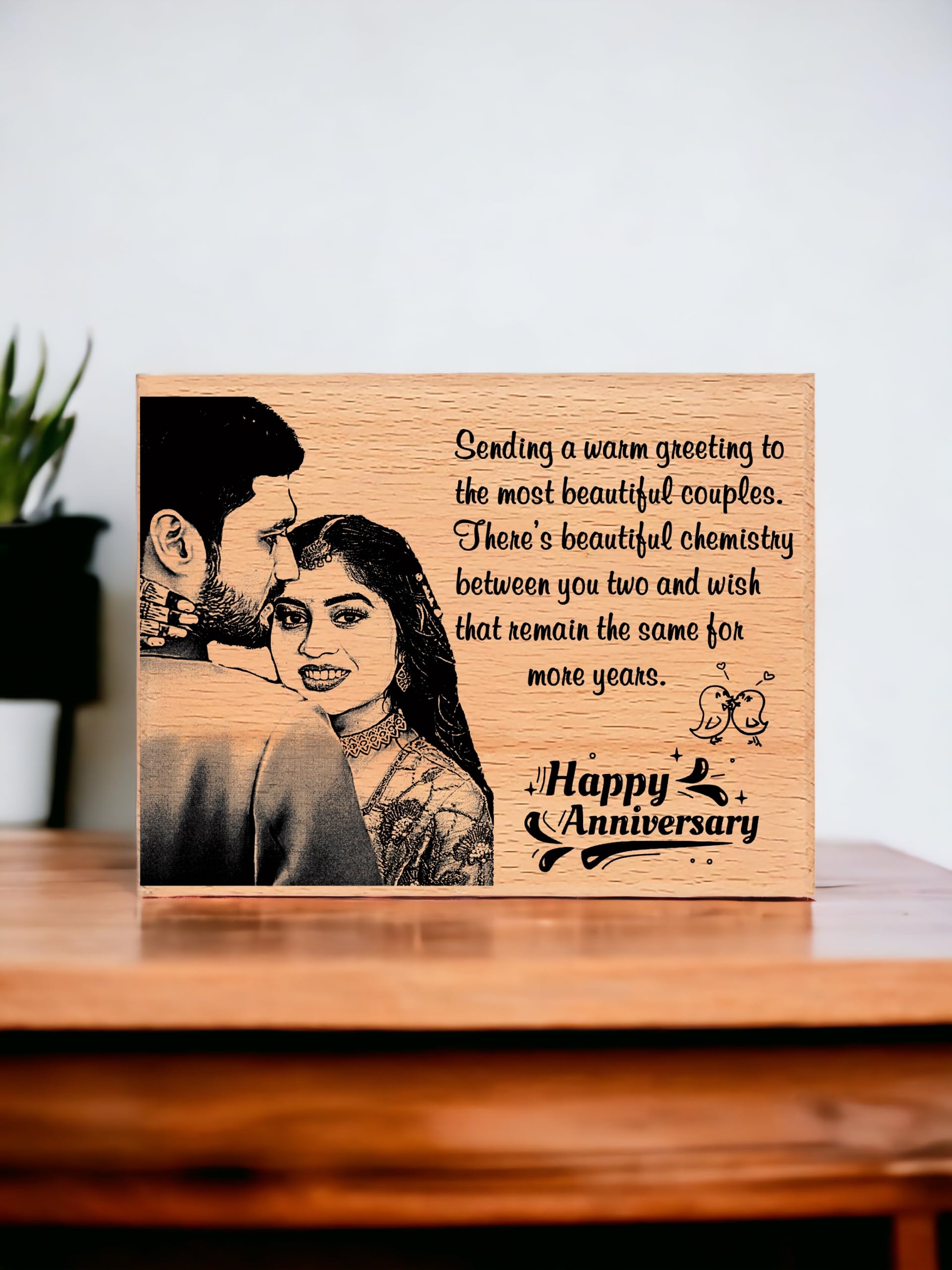 Shivansh Gifts Wooden Engrave Photo Plaque,Anniversary Gift,Customize Gift For Wife/Husband (8 x 6 Inch) 6