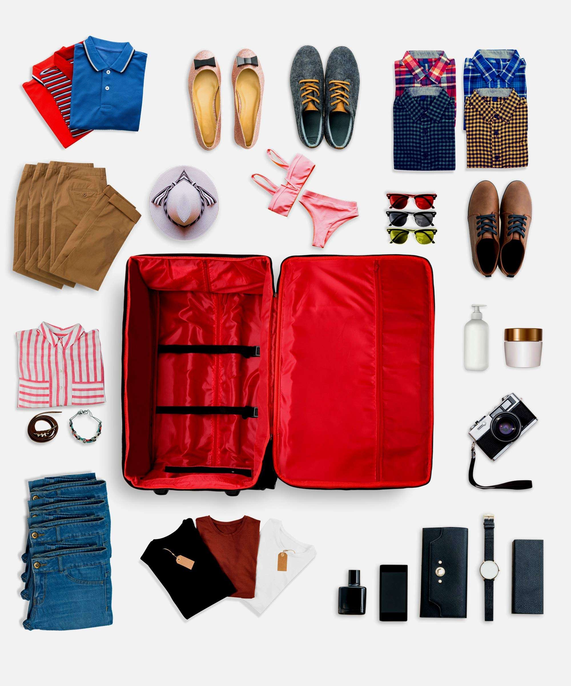 Trolley Bag Set, Small and Medium Suitcase for Travel, 2 Wheel 55 & 65 Cm Luggage for Men and Women's, Soft Side Cabin and Check in Bag (Combo, Red SS) 6