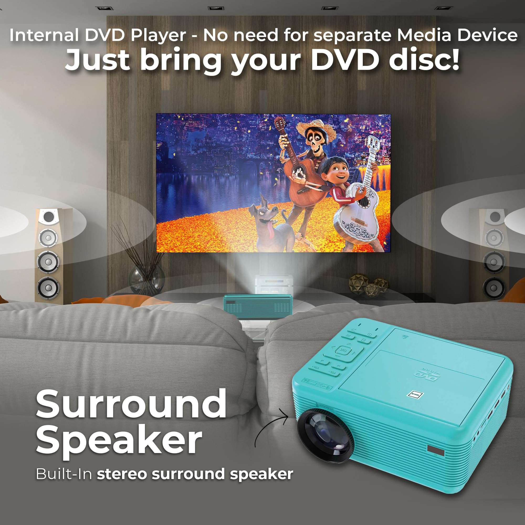 RCA PROJECTOR WITH BUILT-IN INTERNAL DVD PLAYER BLUETOOTH AND SPEAKER - Mini Portable - Indoor/Outdoor Projector and Screen Package - HDMI/AV/VGA/Micro SD Compatible - 1920x1080 Res 4