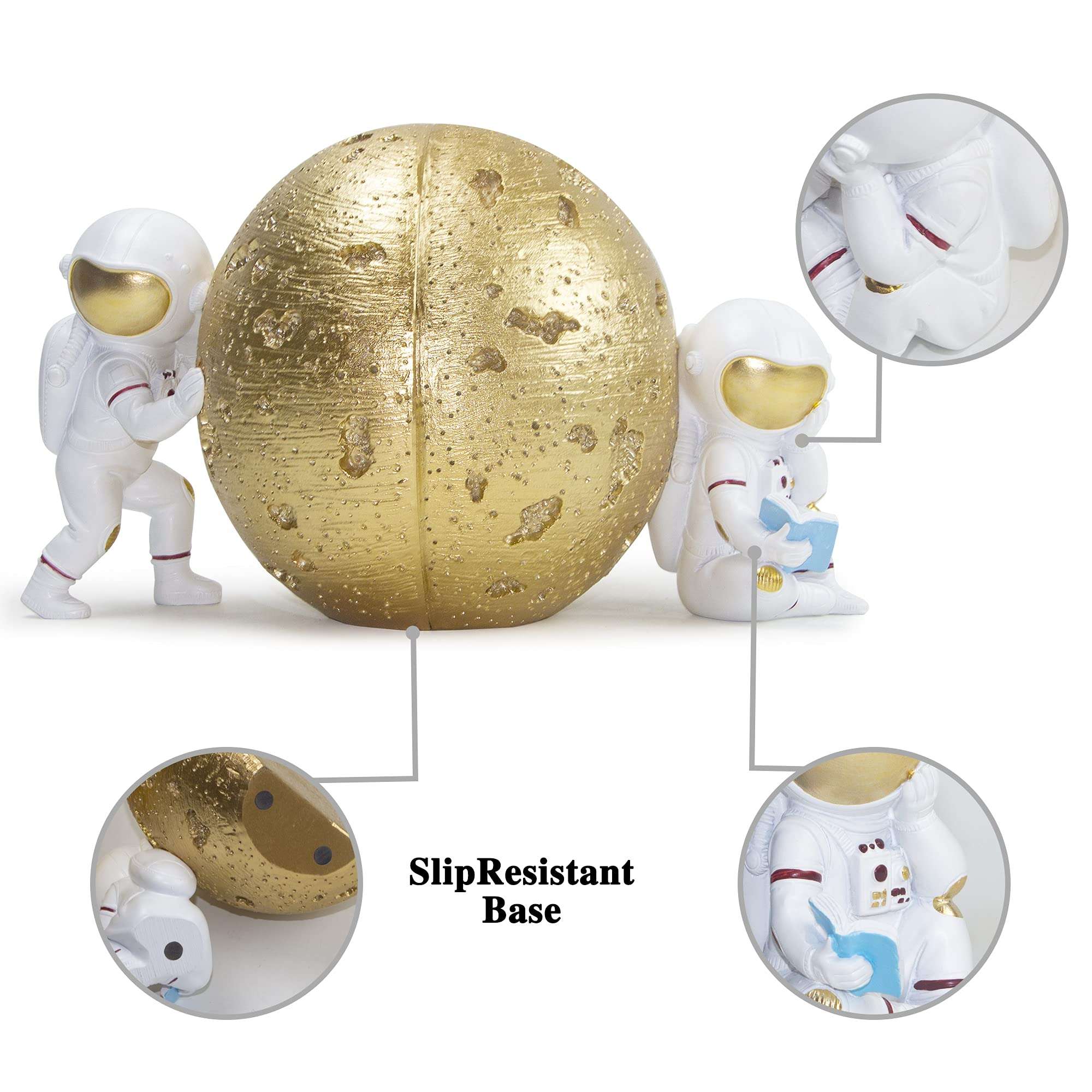 Space Theme Gold Bookends and Gray Clock Bundle - Astronaut Decor for Kids Room 5