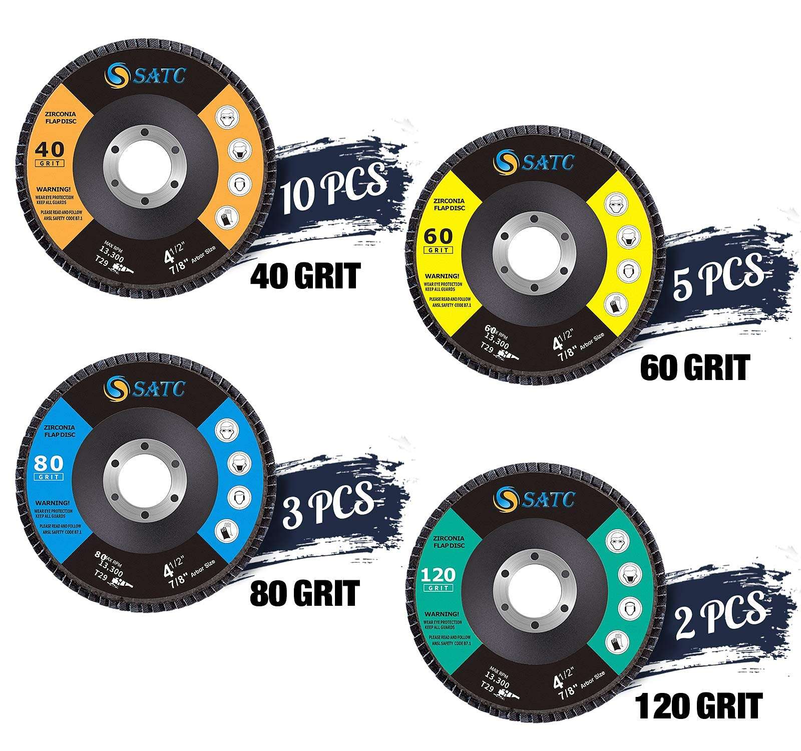S SATC Blue Strip Discs 5PCS 4-1/2" x 7/8" and 20 Pack Flap Discs 40/60/80/120 Grit Grinding Wheel 4.5" x 7/8" Abrasive Grinding Disc #29 4
