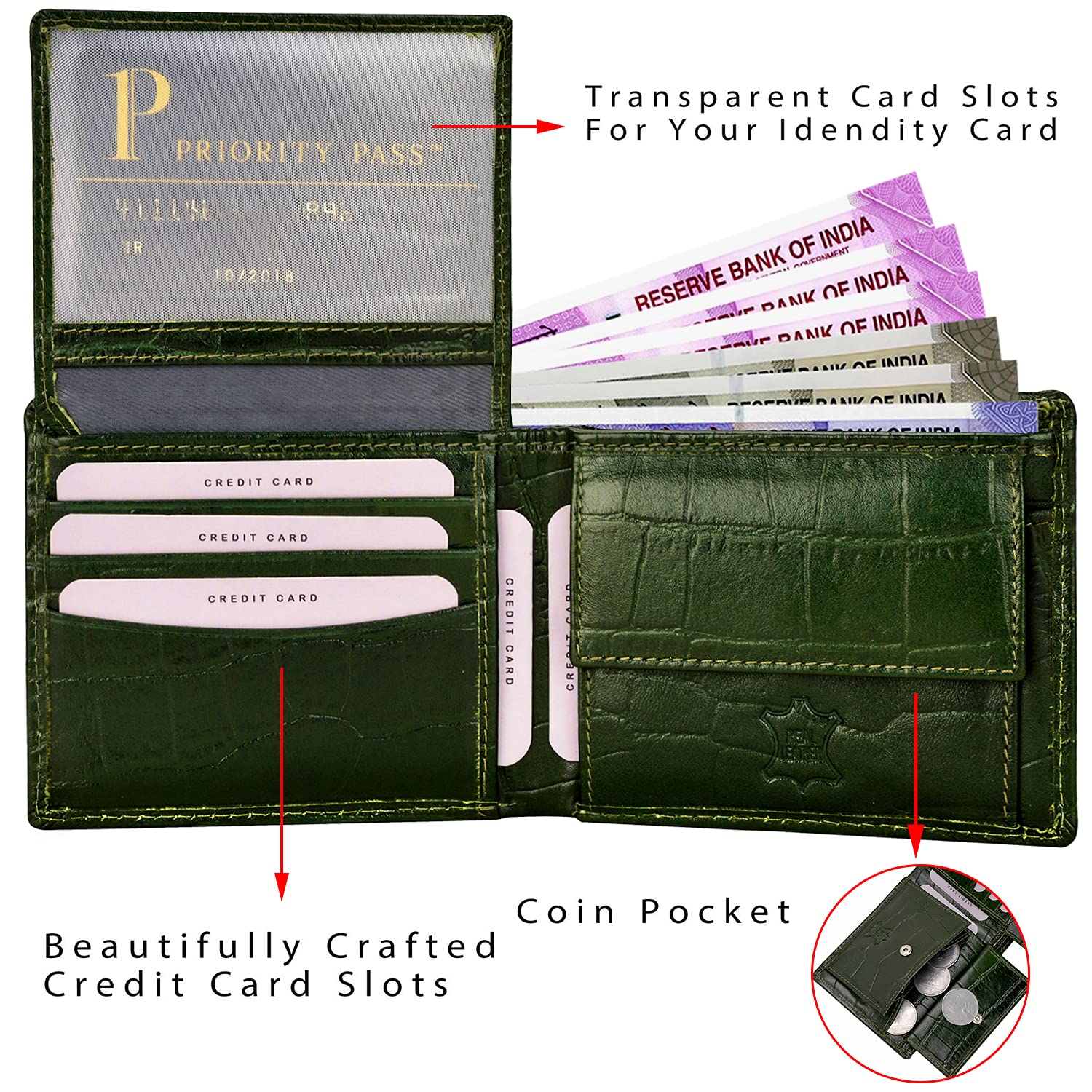 Rigohill Martin Green Leather Wallets for Men, Keyring & Pen Combo Gift Set for Men | Wallet Men Leather Branded 6