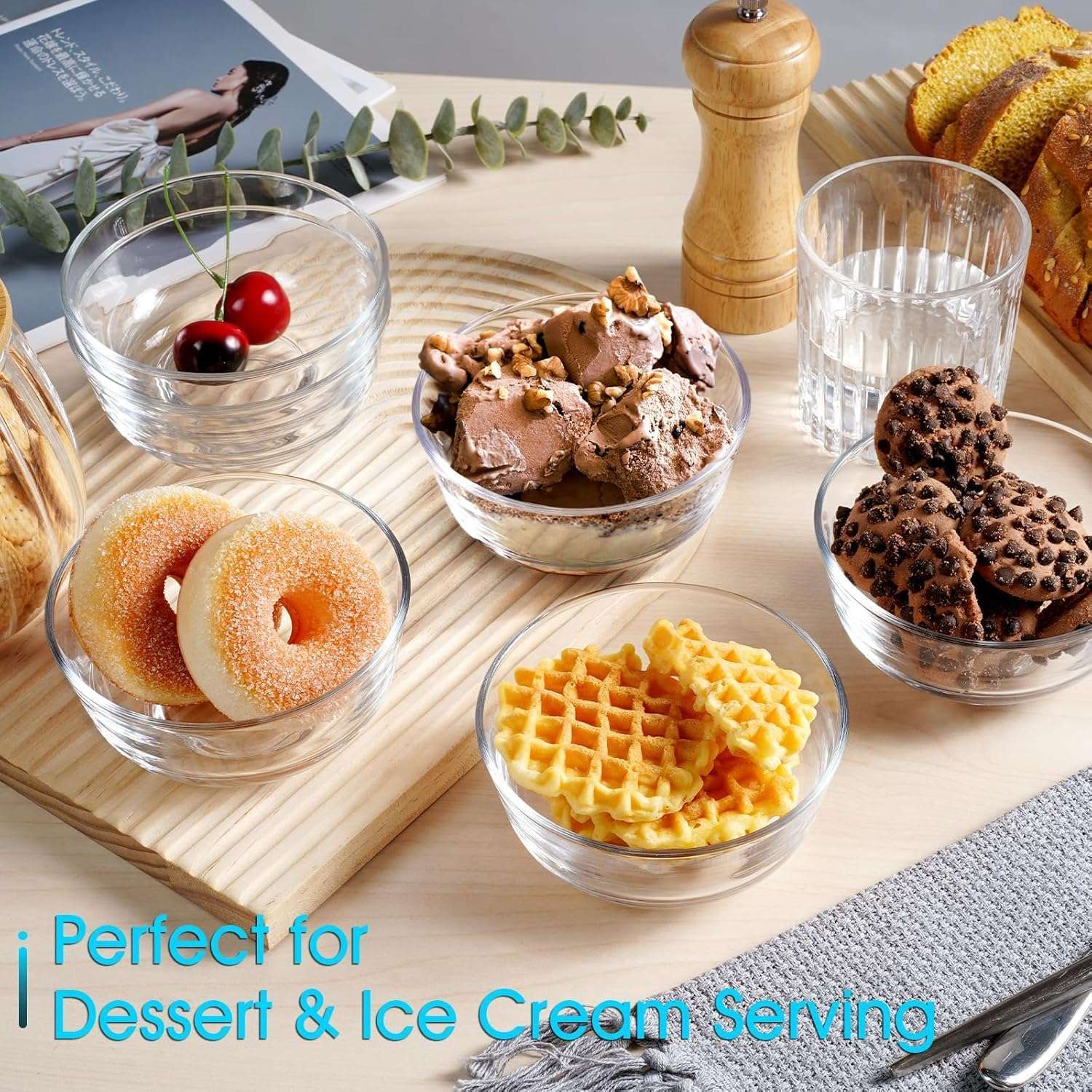 WRINGO Glass Bowl for Kitchen Prep, Dessert, Dips, and Candy Dishes, Cake, Snack Bowl Set of 6 Or Nut Bowl, and Microwave Safe Clear Glass Bowls for Mixing, Storing Size 4.5 Inch 5