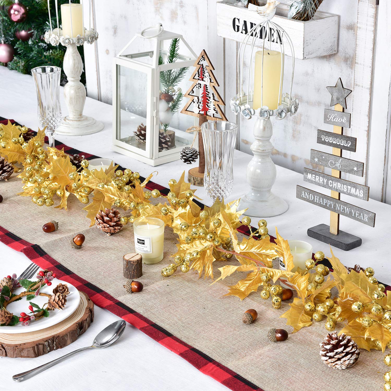 Lvydec Red Berry Garland Christmas Decoration - 5.8ft Artificial Greenery Garland with Red Berries and Holly Leaves for Holiday Fireplace Mantel Table Decoration 3