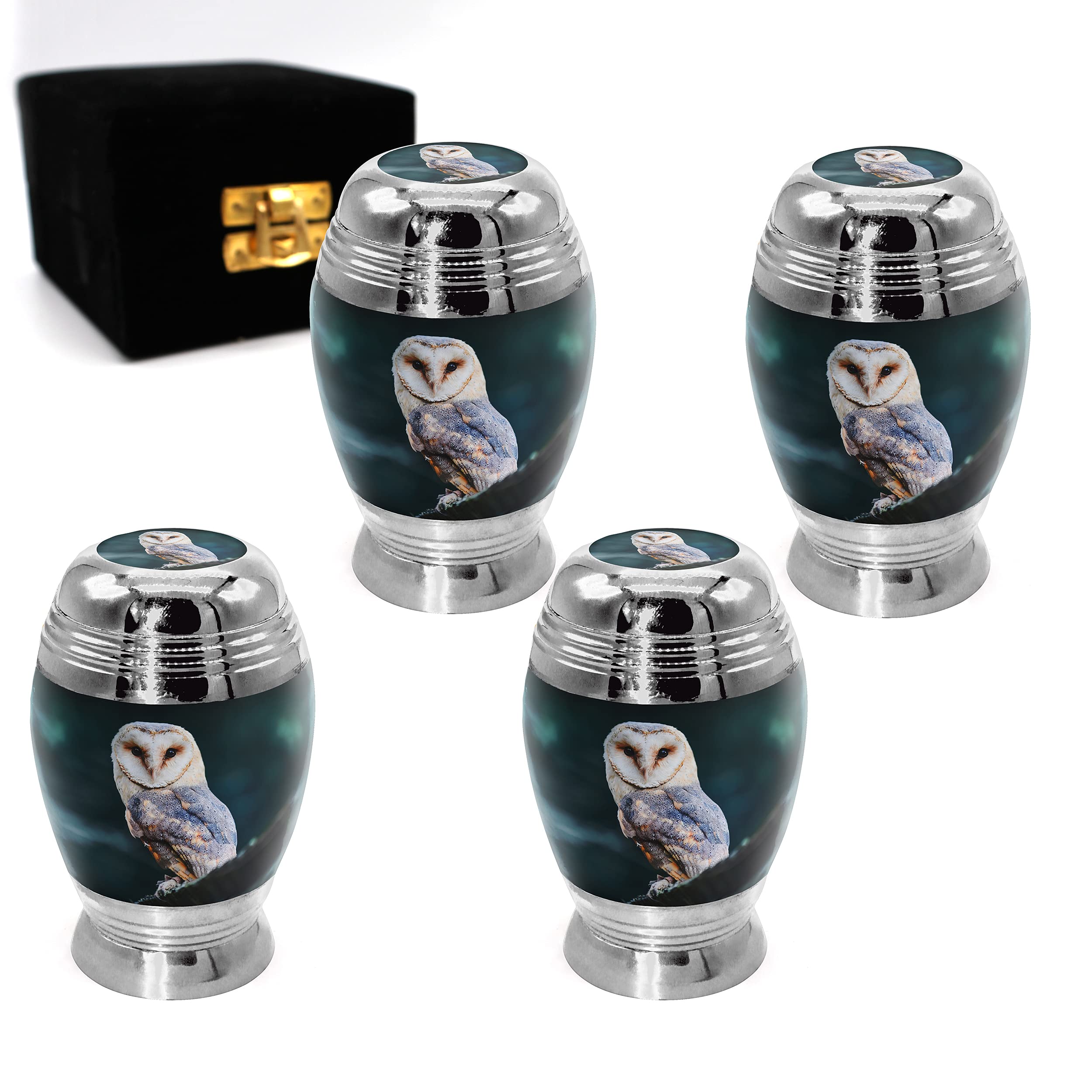 Observing Owl Keepsake Urns for Human Ashes with Velvet Gift Box for Cremation Keepsakes for Ashes Set of 4