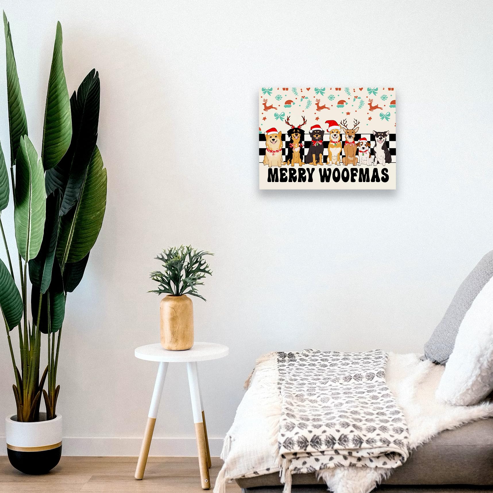 WODMIS Dog Christmas Wall Decor Framed Canvas Wall Art, Merry Christmas Farmhouse Decorations, Funny Merry Woofmas Wall Decor Canvas Home Decorations for Home Living Room Wall Decor 11x14 4