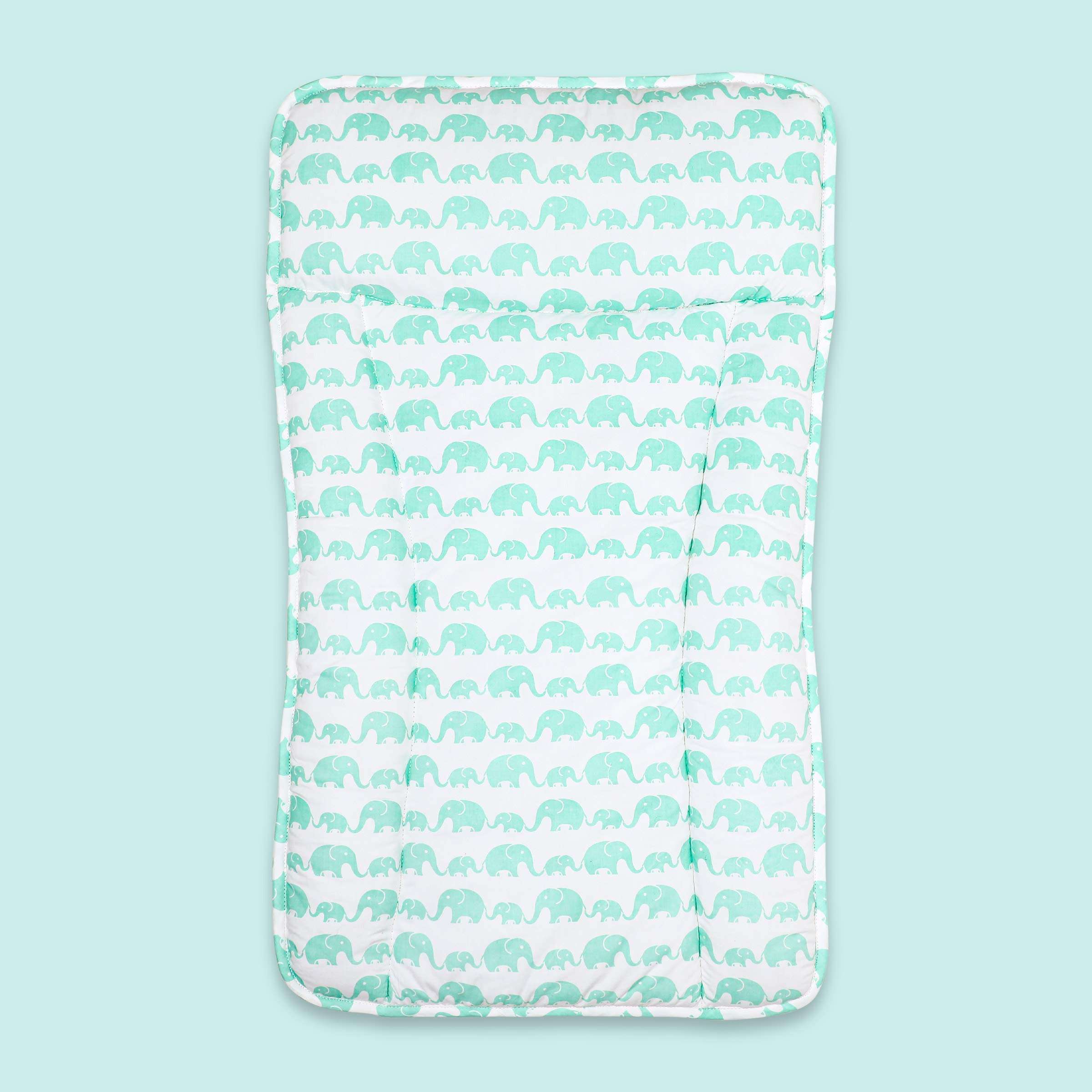Masilo Organic Cotton Baby Changing Mat, Reversible/Non Allergic/Unisex, Newborn Baby Essentials, 76cm x 43cm x 2.5cm, Elephant Green 1